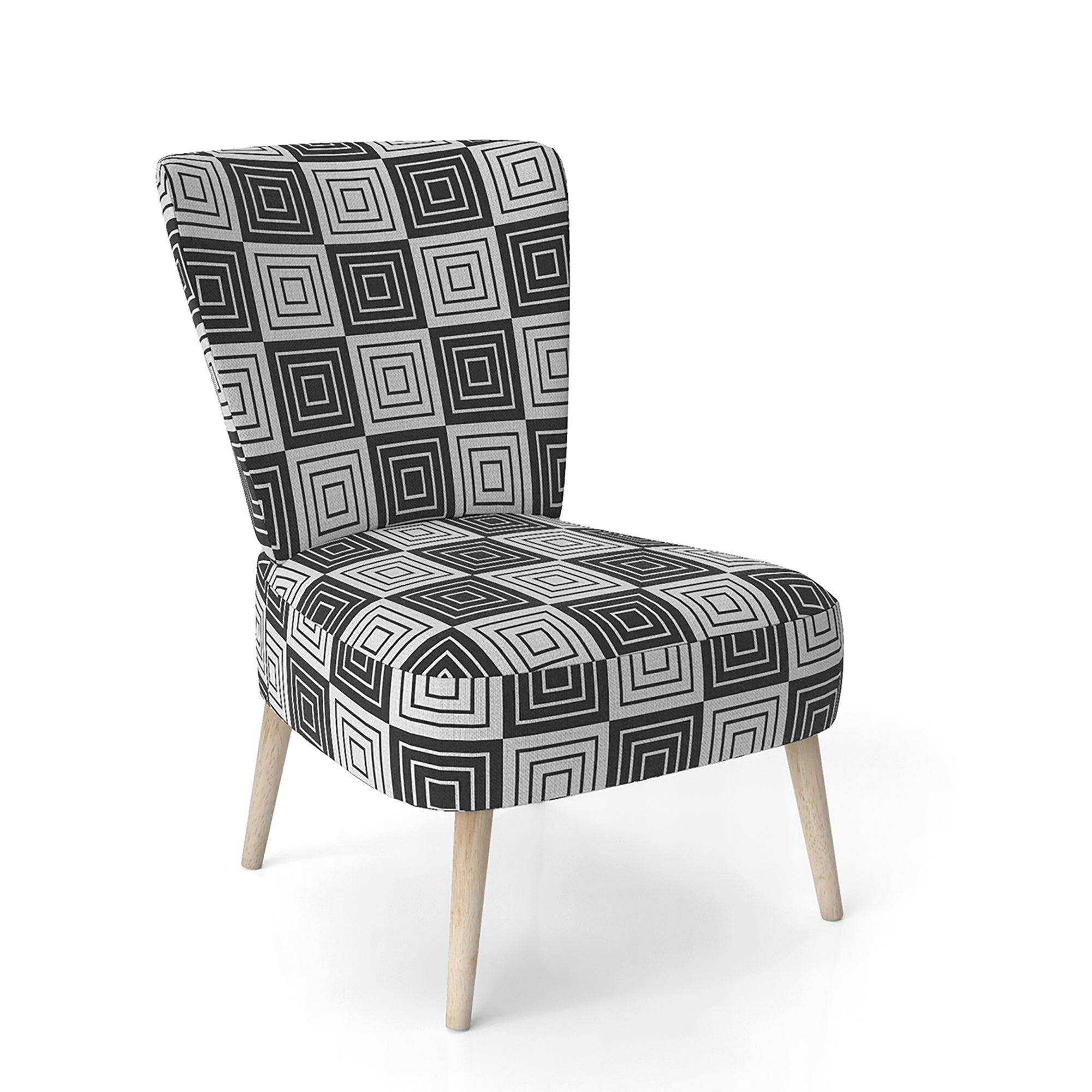 Monochrome Geometric Pattern XI Mid-Century Accent Chair
