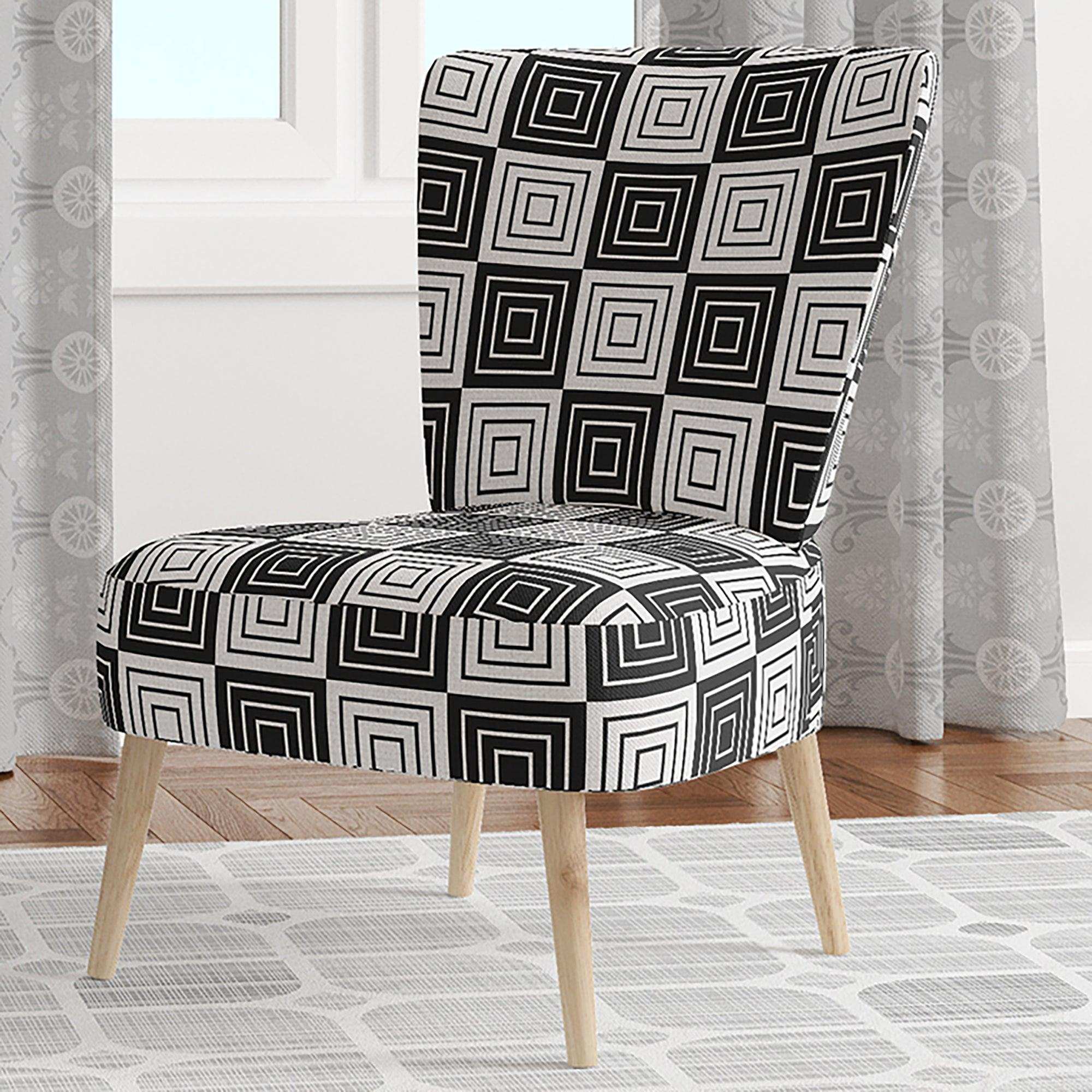 Monochrome Geometric Pattern XI Mid-Century Accent Chair