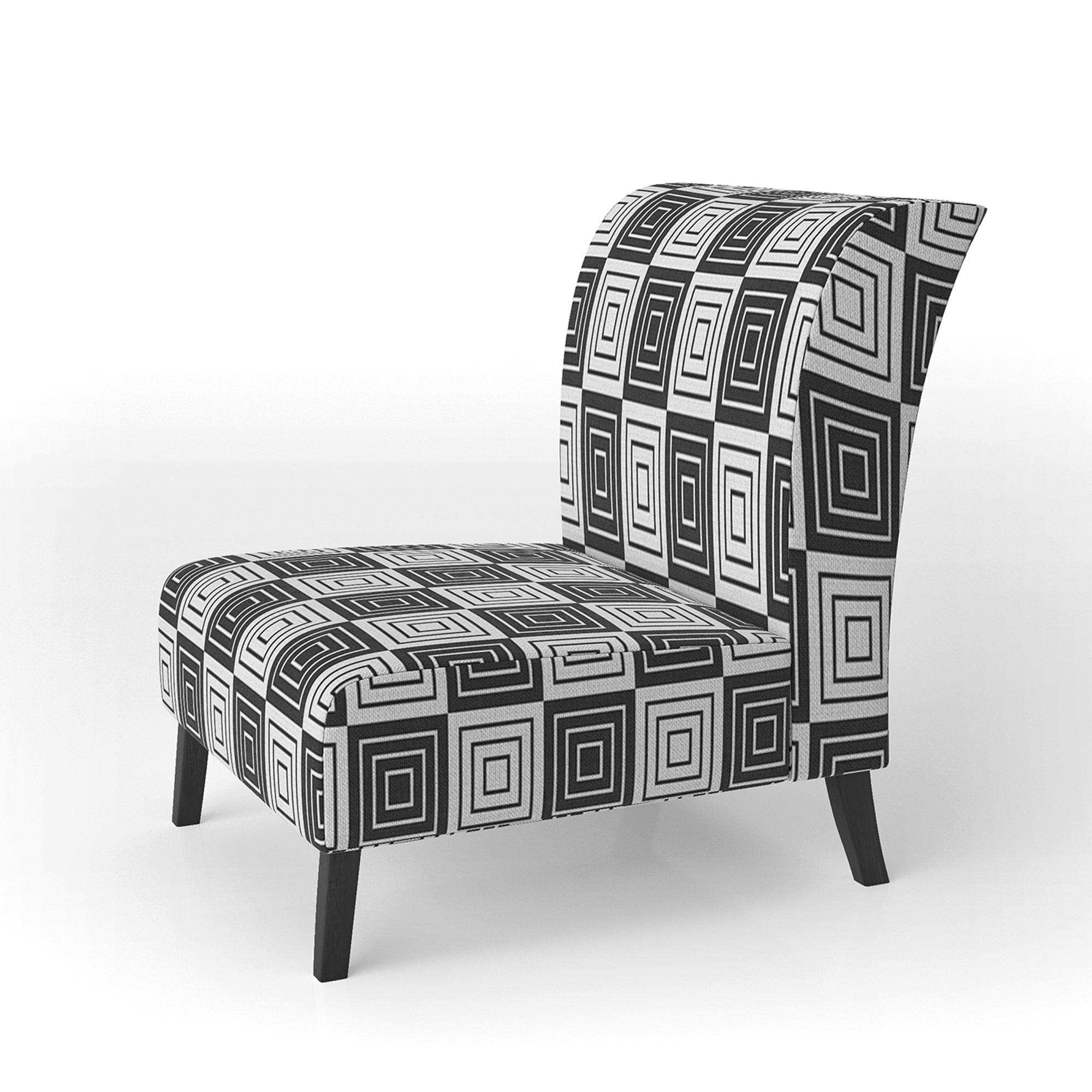 Monochrome Geometric Pattern XI Mid-Century Accent Chair