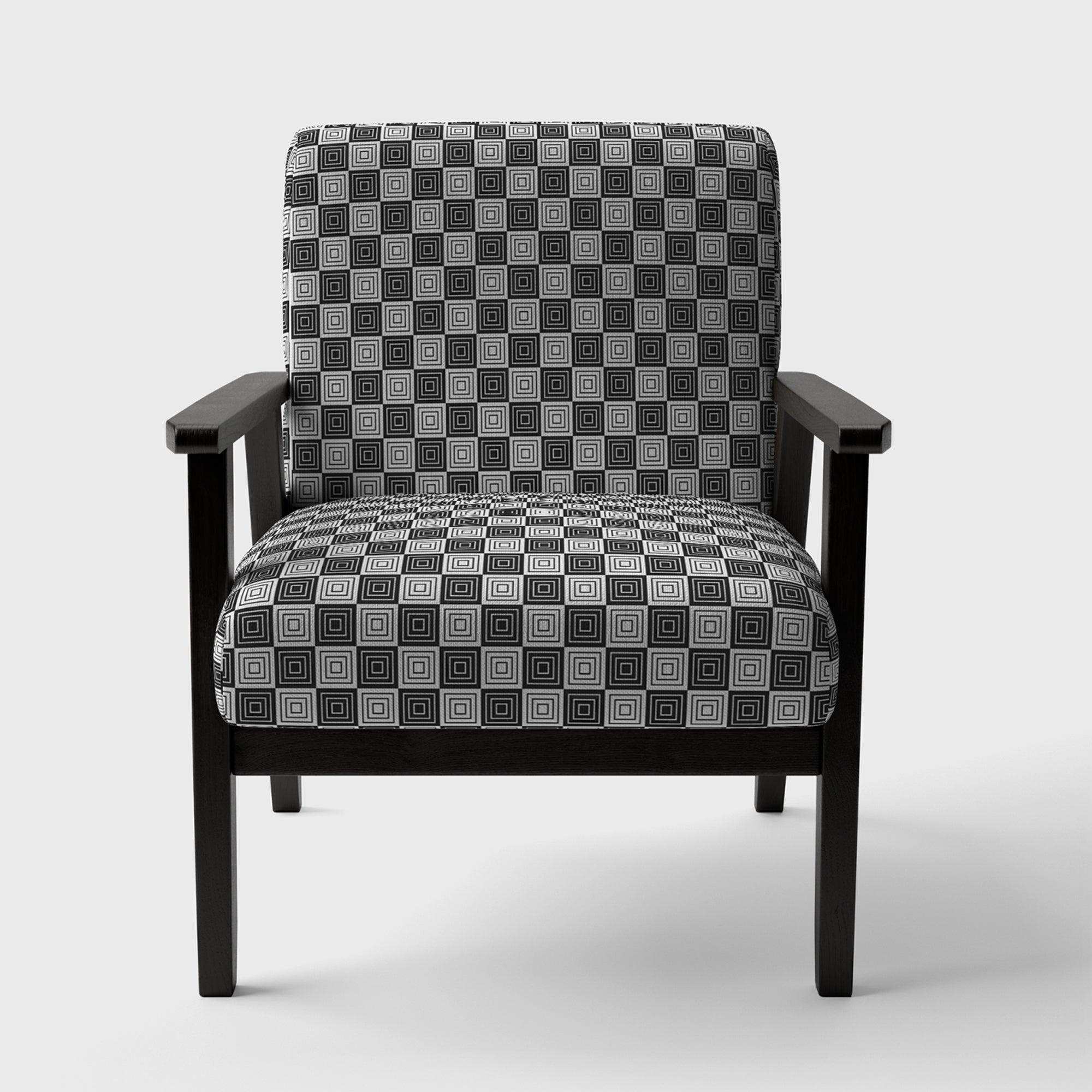 Monochrome Geometric Pattern XI Mid-Century Accent Chair