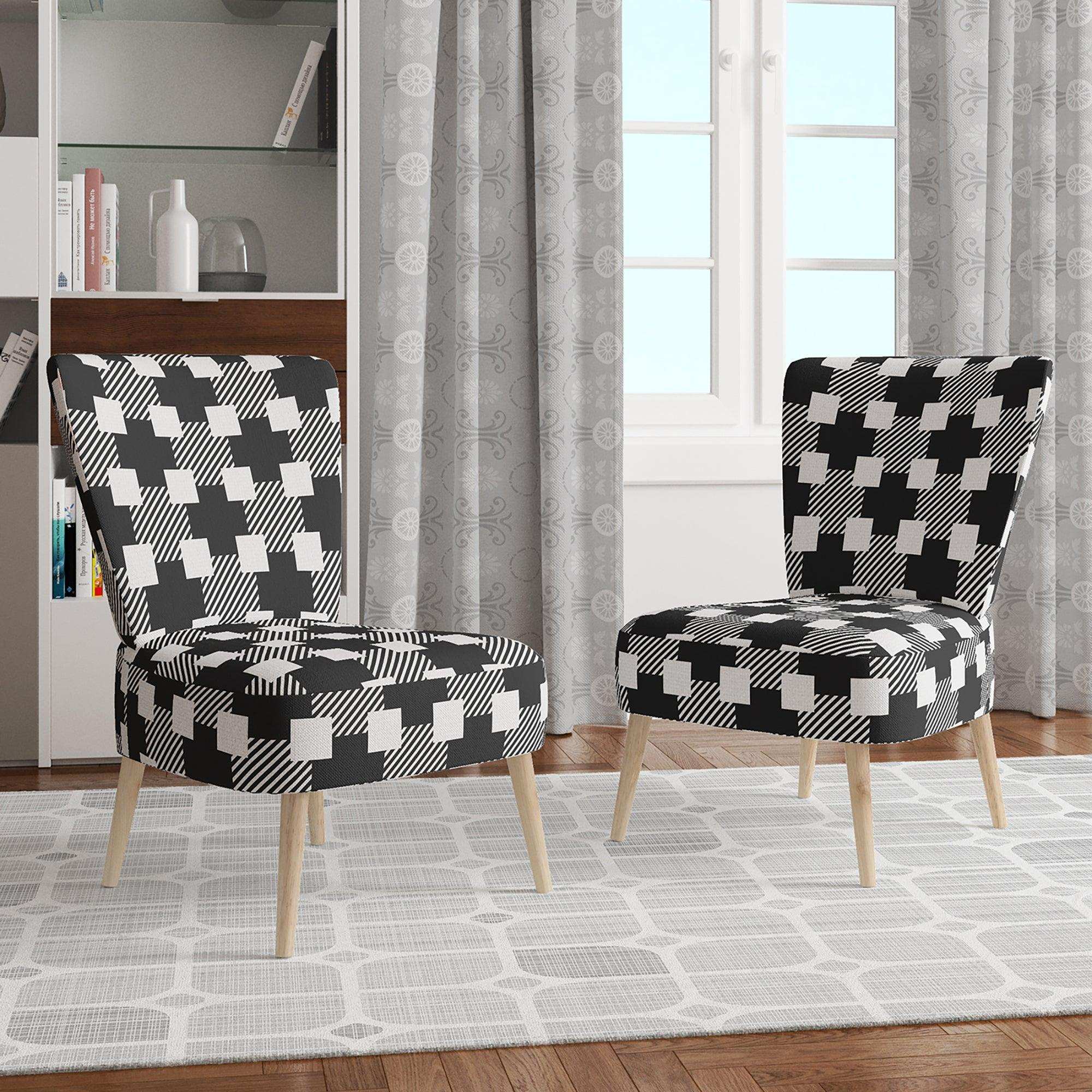 Geometric Monochrome Pattern II Mid-Century Accent Chair