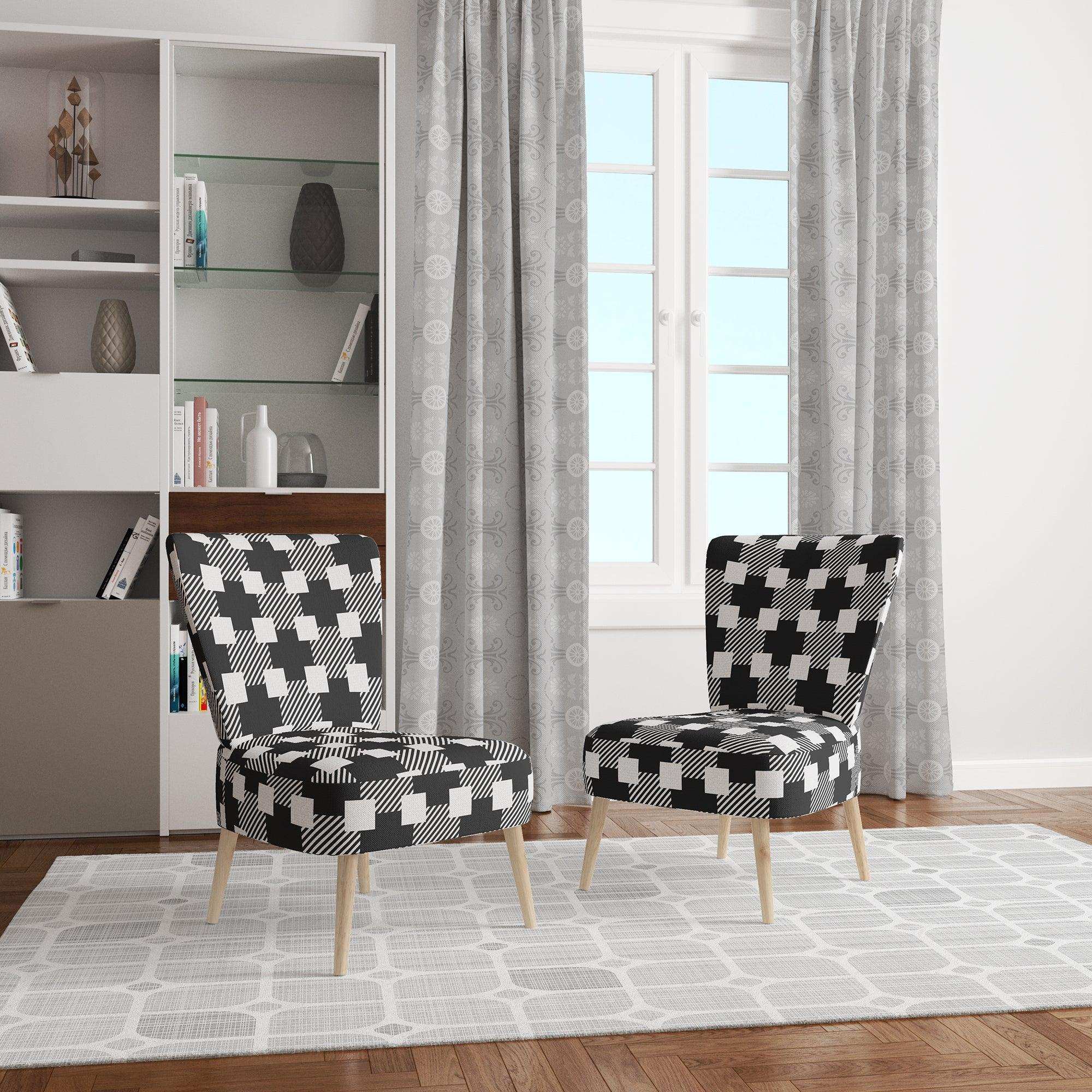 Geometric Monochrome Pattern II Mid-Century Accent Chair