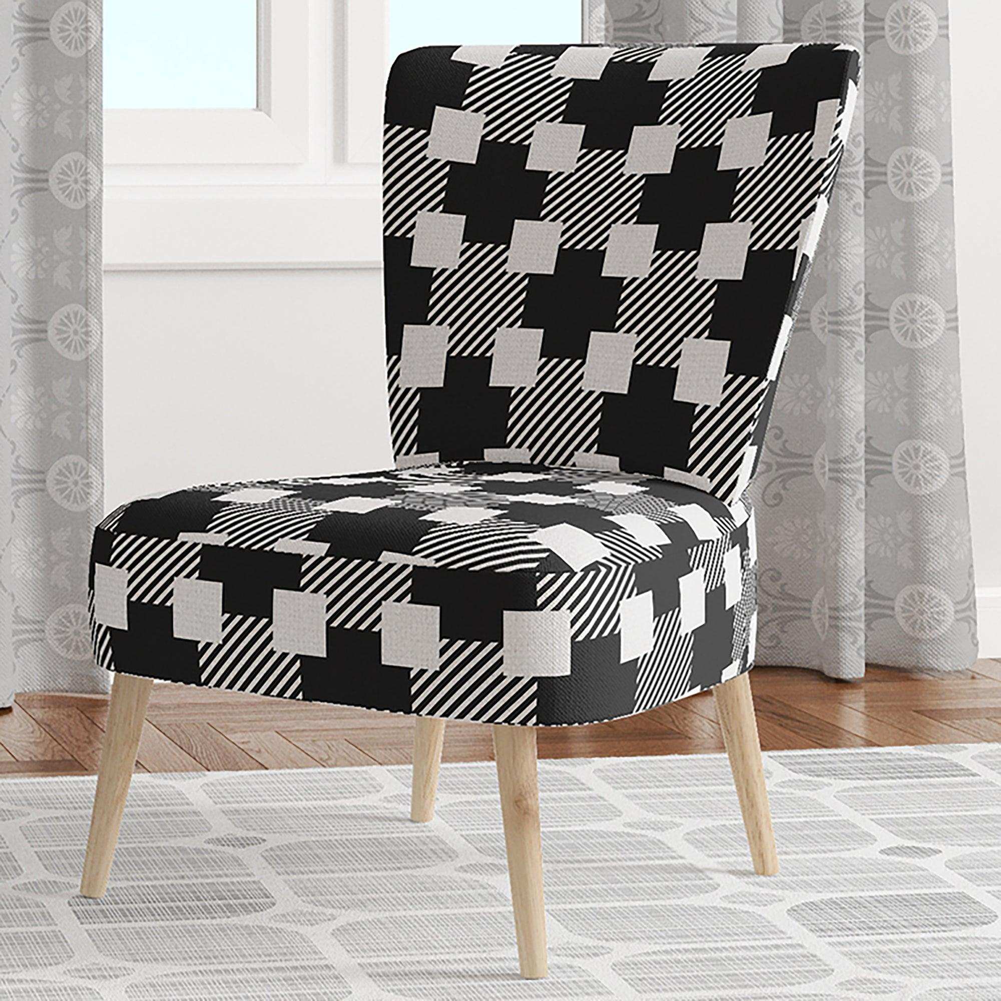 Geometric Monochrome Pattern II Mid-Century Accent Chair