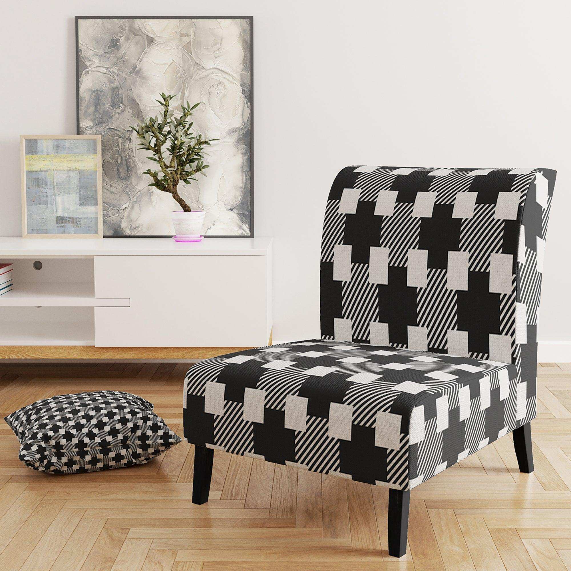 Geometric Monochrome Pattern II Mid-Century Accent Chair