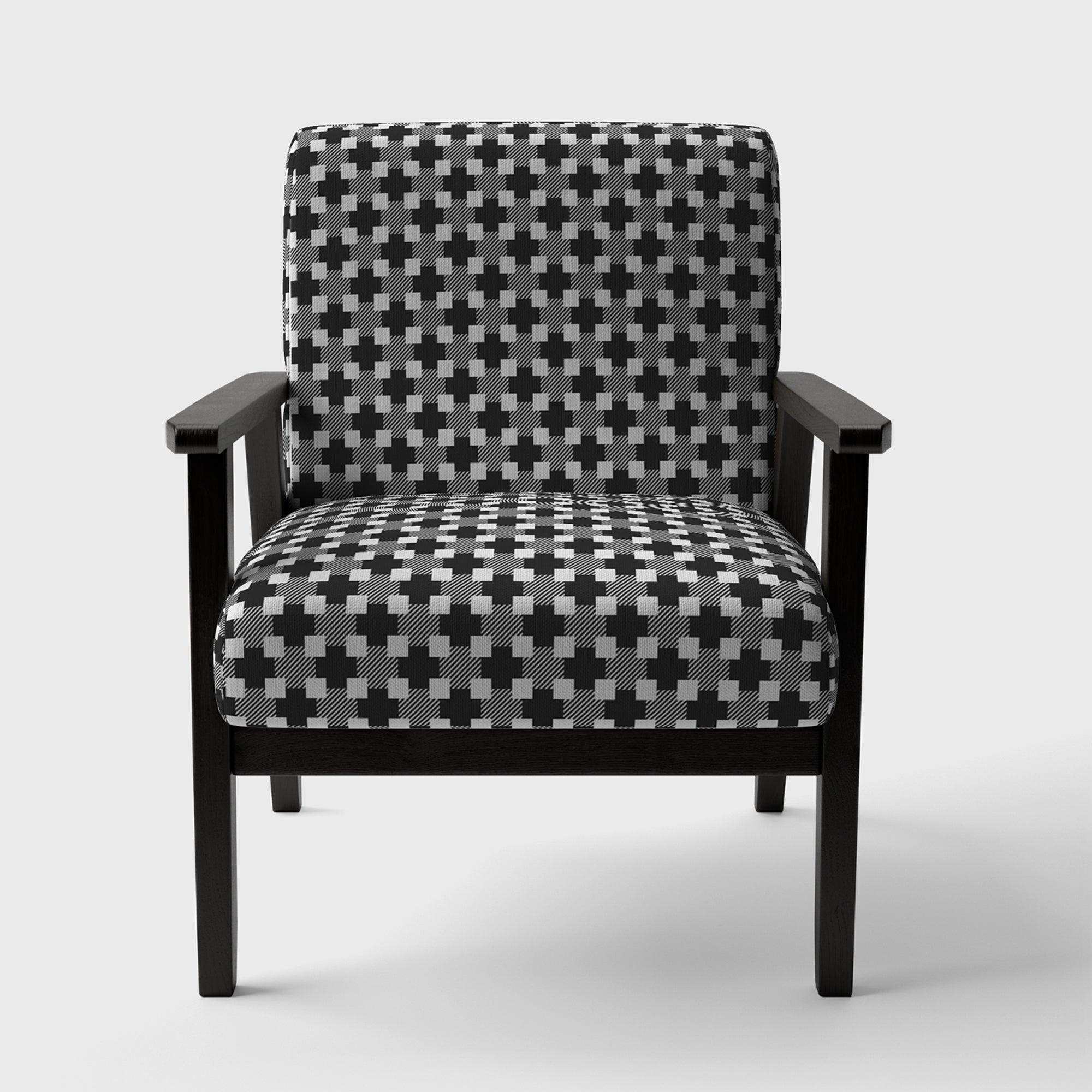 Geometric Monochrome Pattern II Mid-Century Accent Chair
