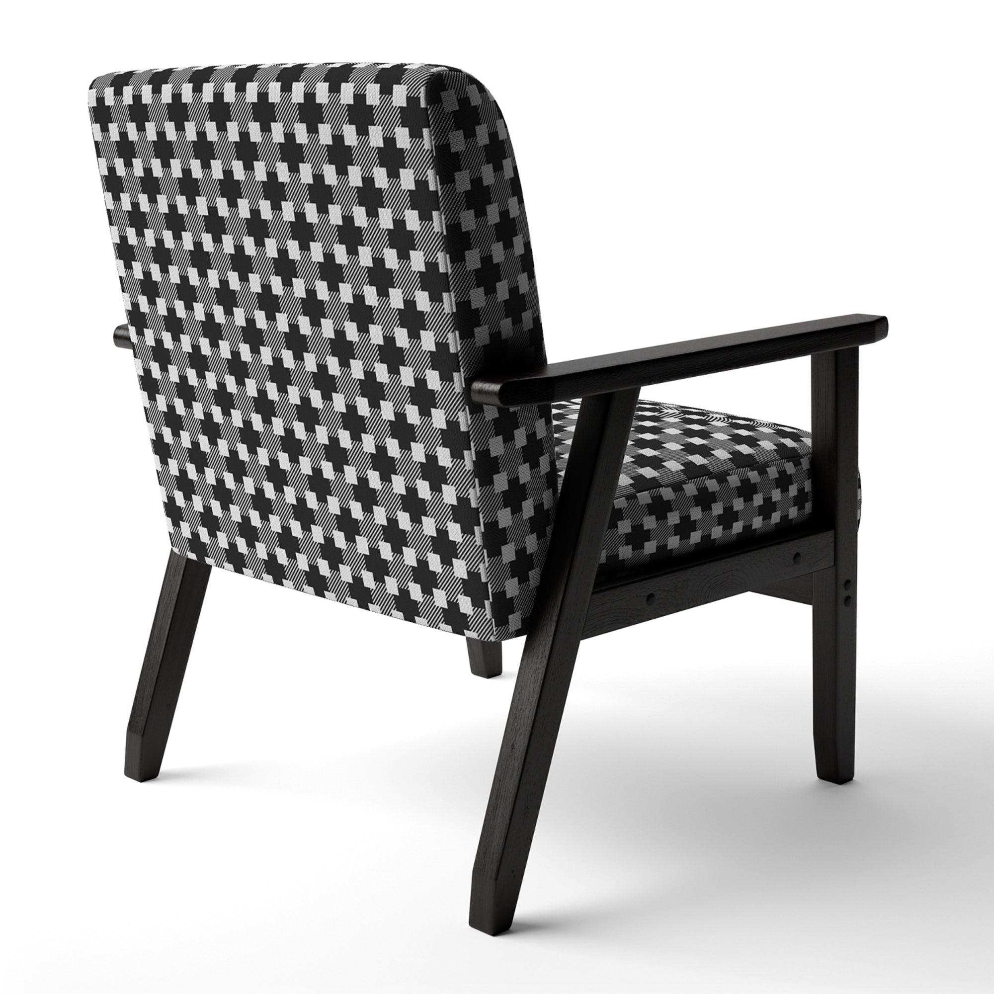 Geometric Monochrome Pattern II Mid-Century Accent Chair