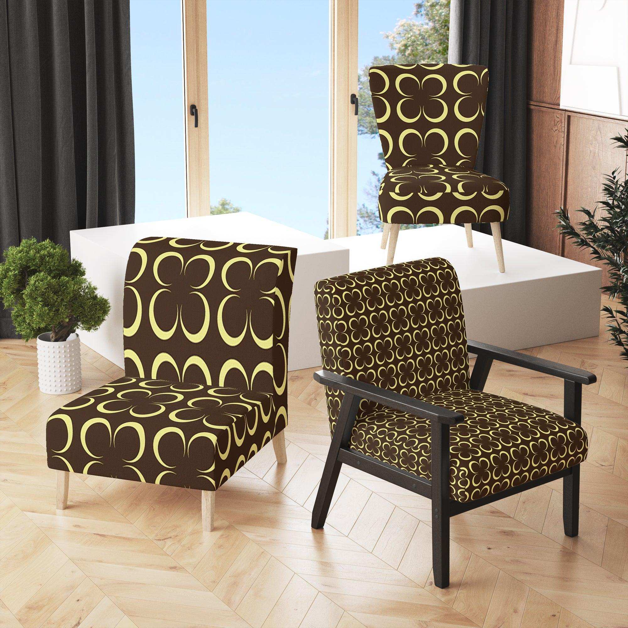 Floral Retro Pattern II Mid-Century Accent Chair