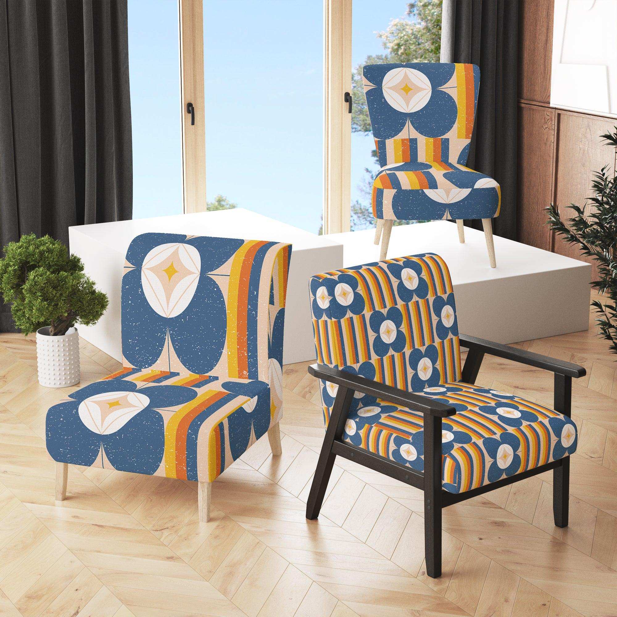 Retro Floral Pattern XI Mid-Century Accent Chair