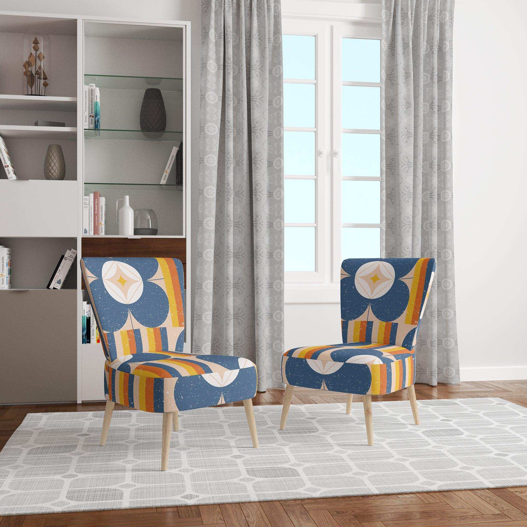 Retro Floral Pattern XI Mid-Century Accent Chair