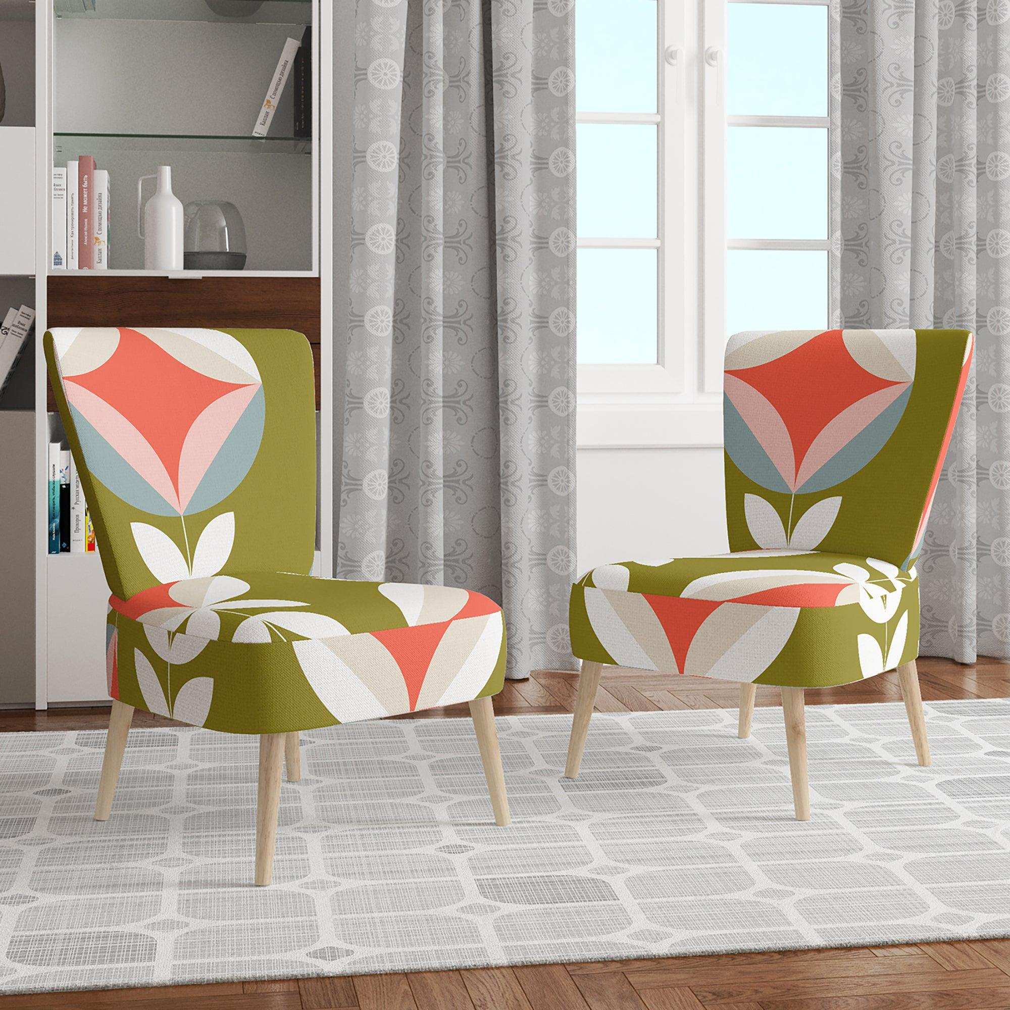 Retro Botanical Pattern I Mid-Century Accent Chair