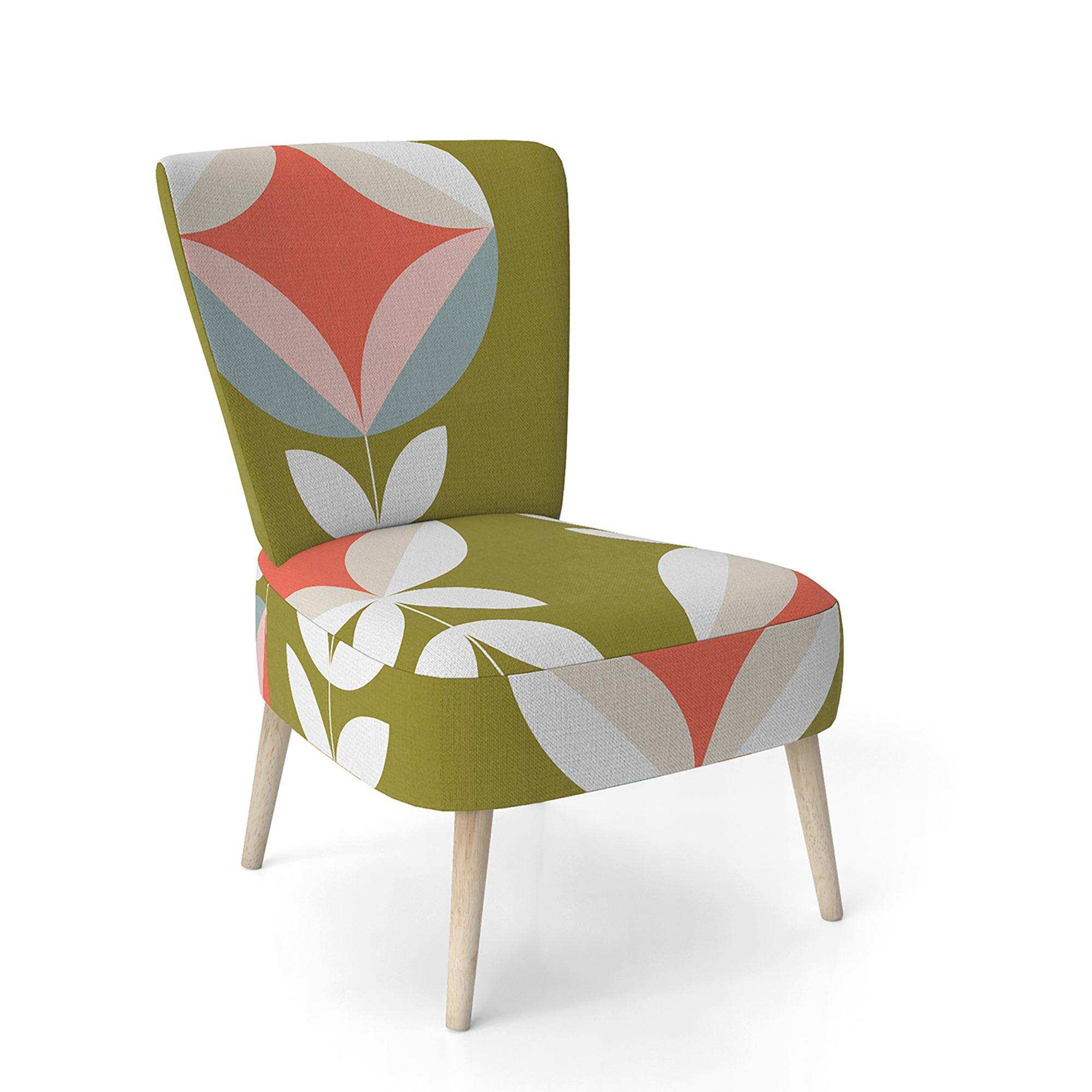 Retro Botanical Pattern I Mid-Century Accent Chair
