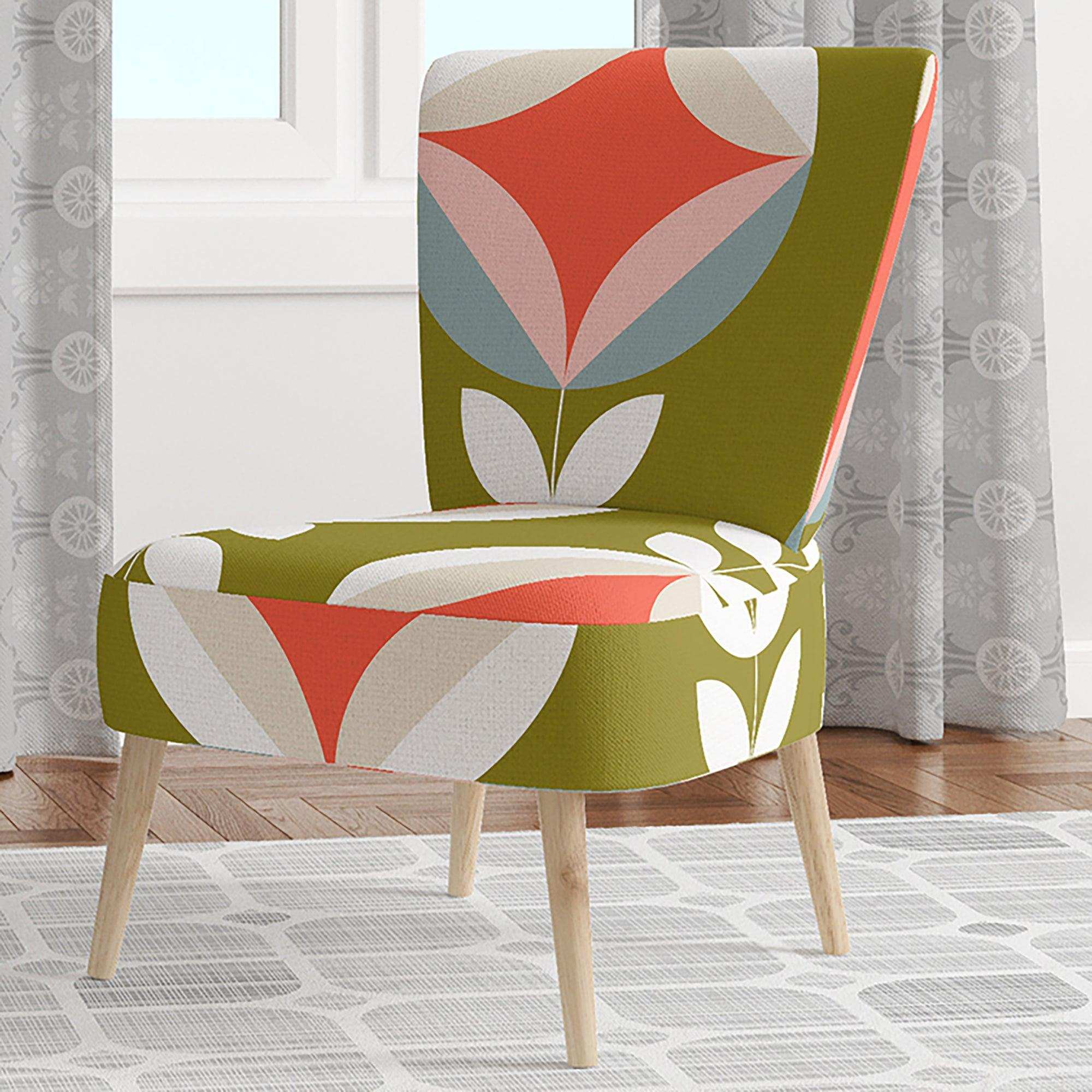 Retro Botanical Pattern I Mid-Century Accent Chair