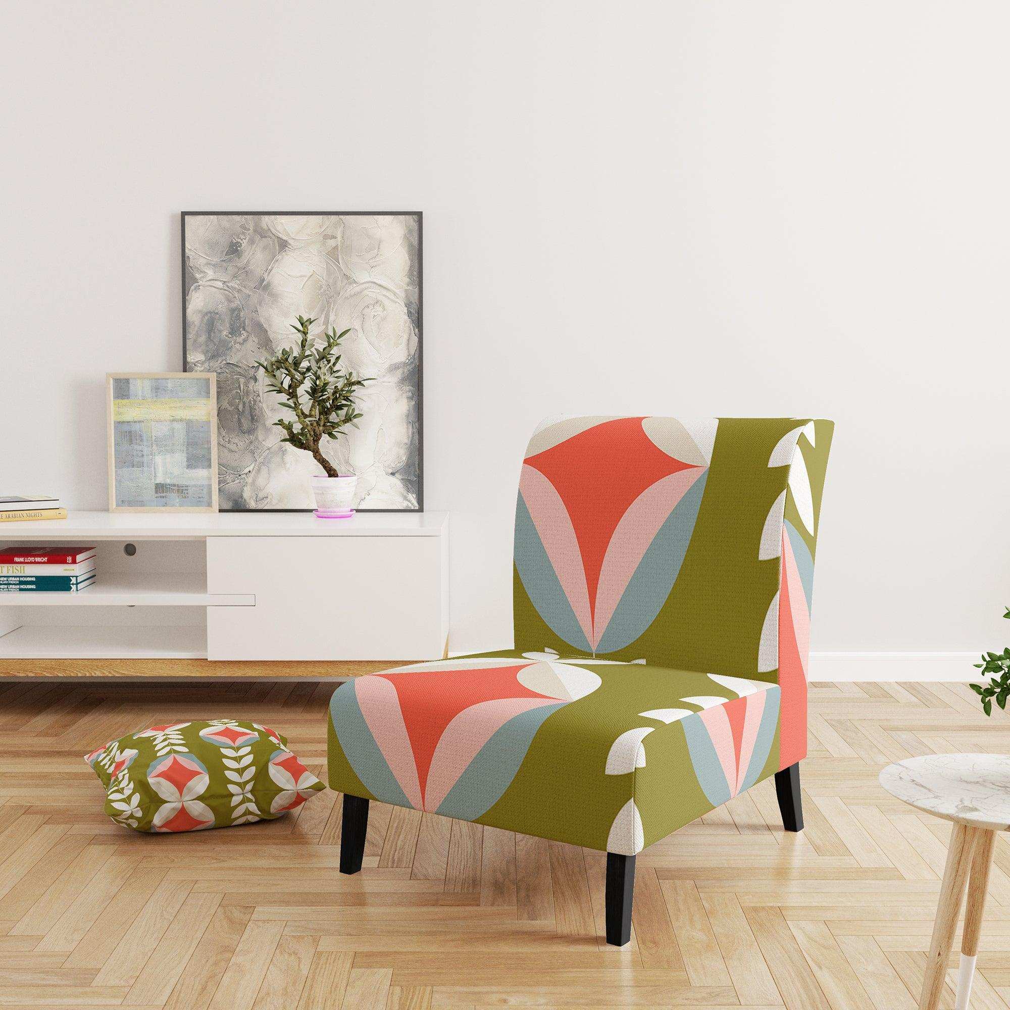 Retro Botanical Pattern I Mid-Century Accent Chair