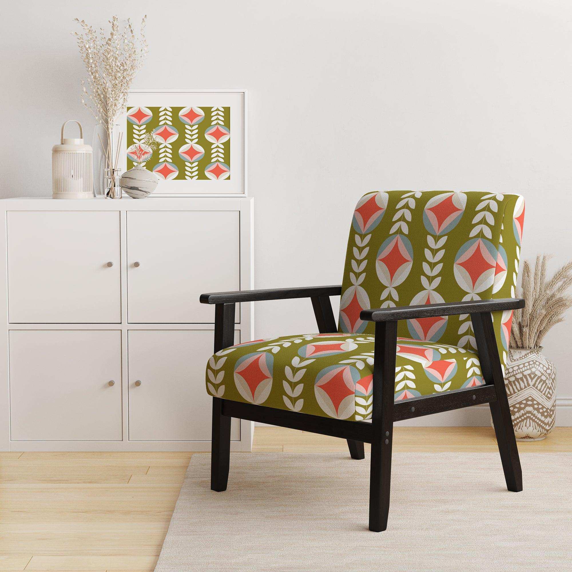 Retro Botanical Pattern I Mid-Century Accent Chair
