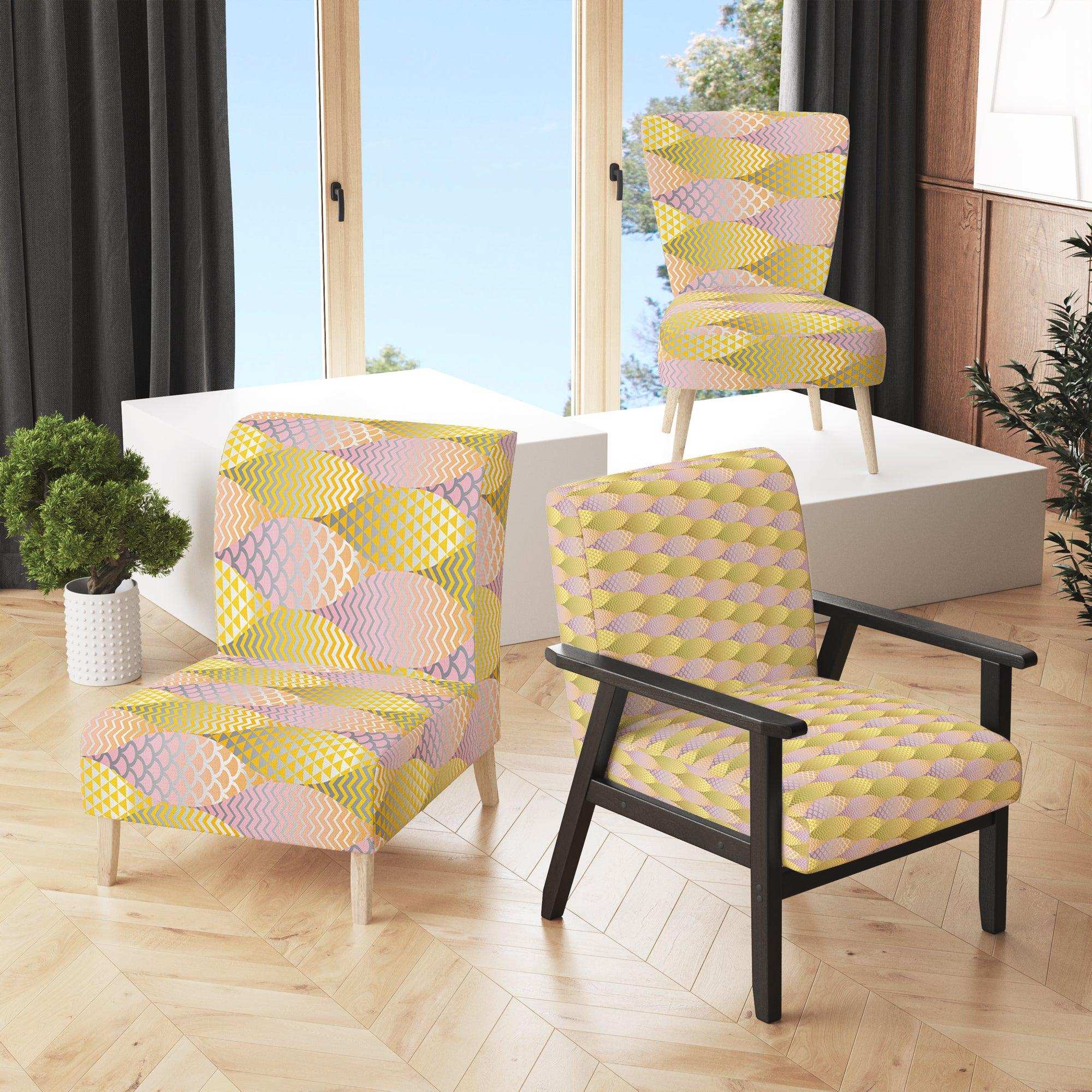 Golden Geometrical Fish Scale Mid-Century Accent Chair