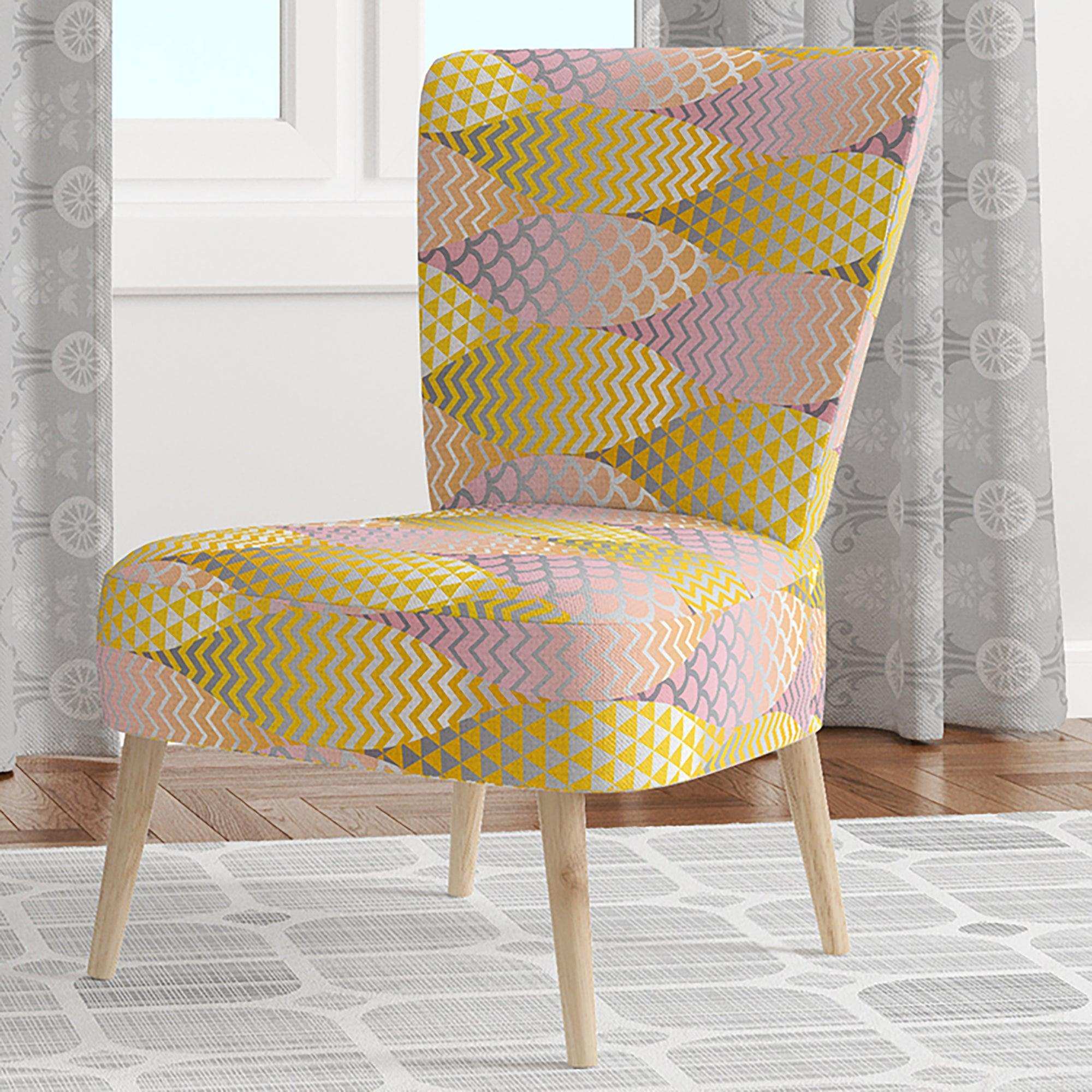 Golden Geometrical Fish Scale Mid-Century Accent Chair