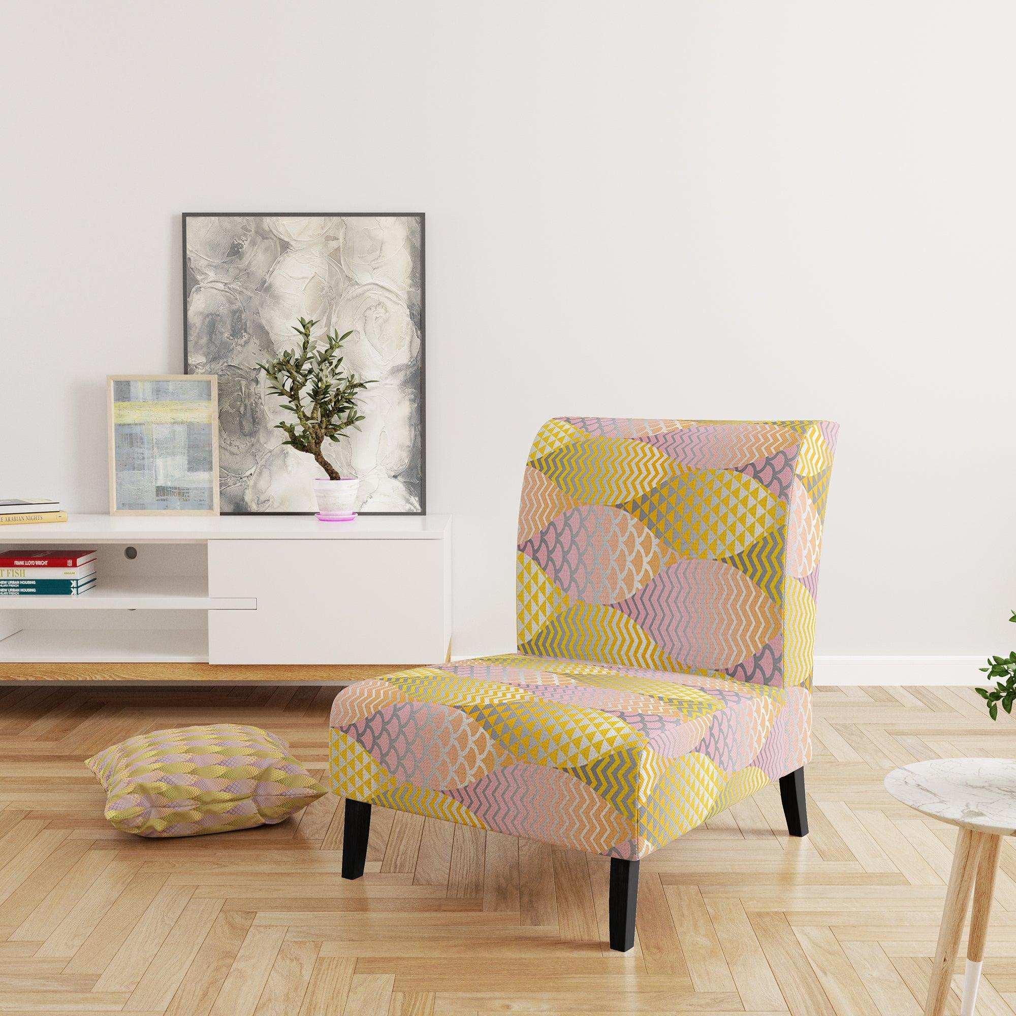 Golden Geometrical Fish Scale Mid-Century Accent Chair
