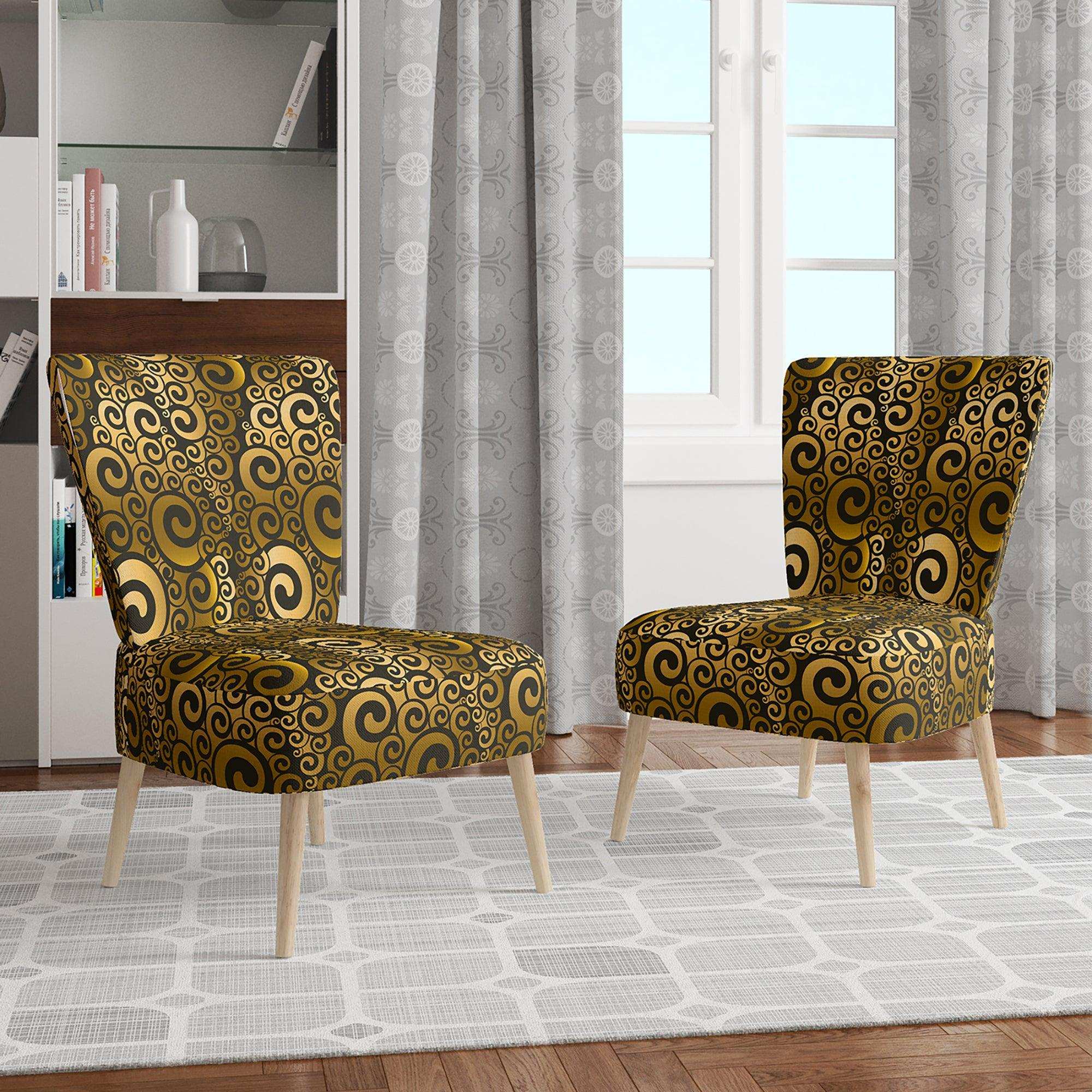 Gold And Black Swirl I Mid-Century Accent Chair
