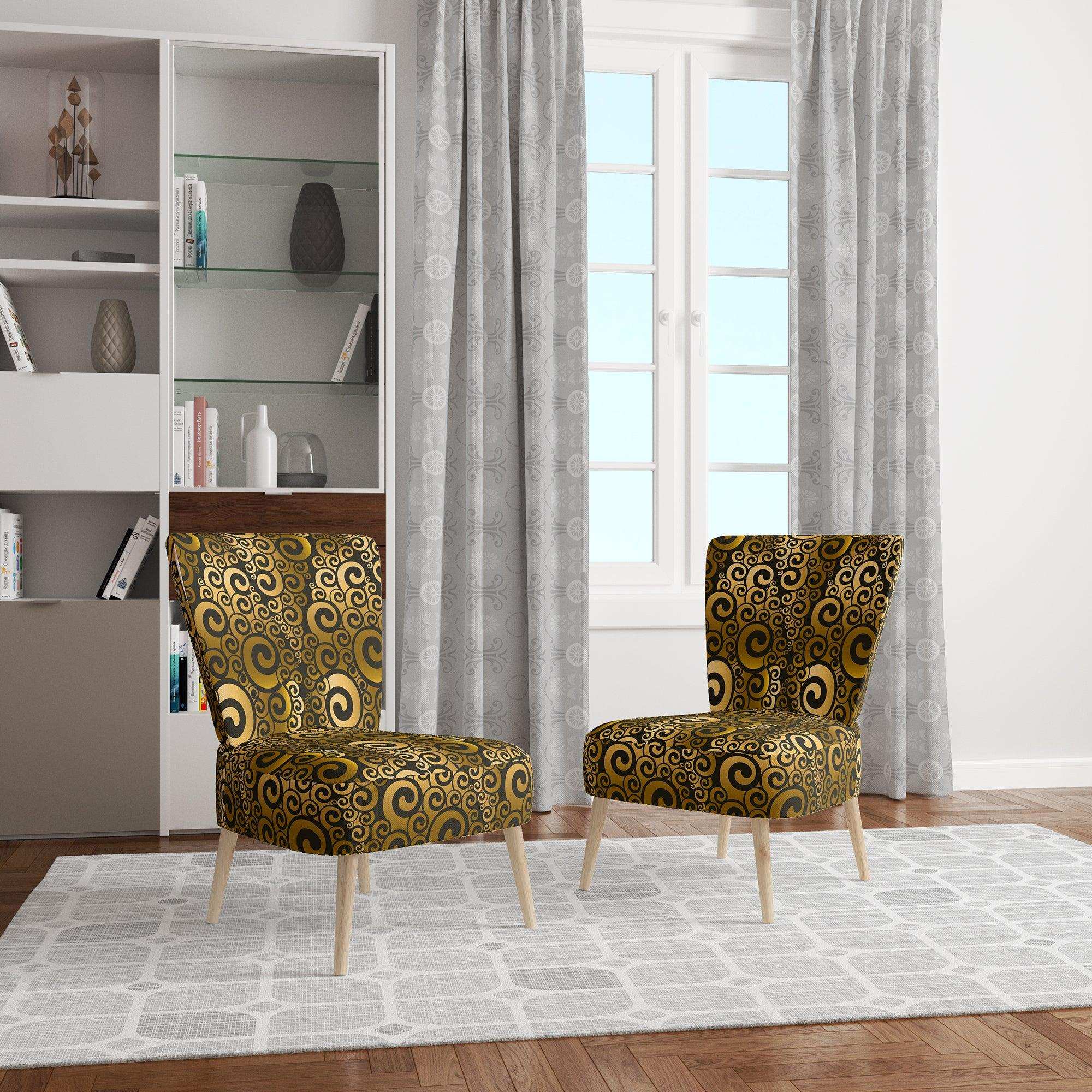 Gold And Black Swirl I Mid-Century Accent Chair