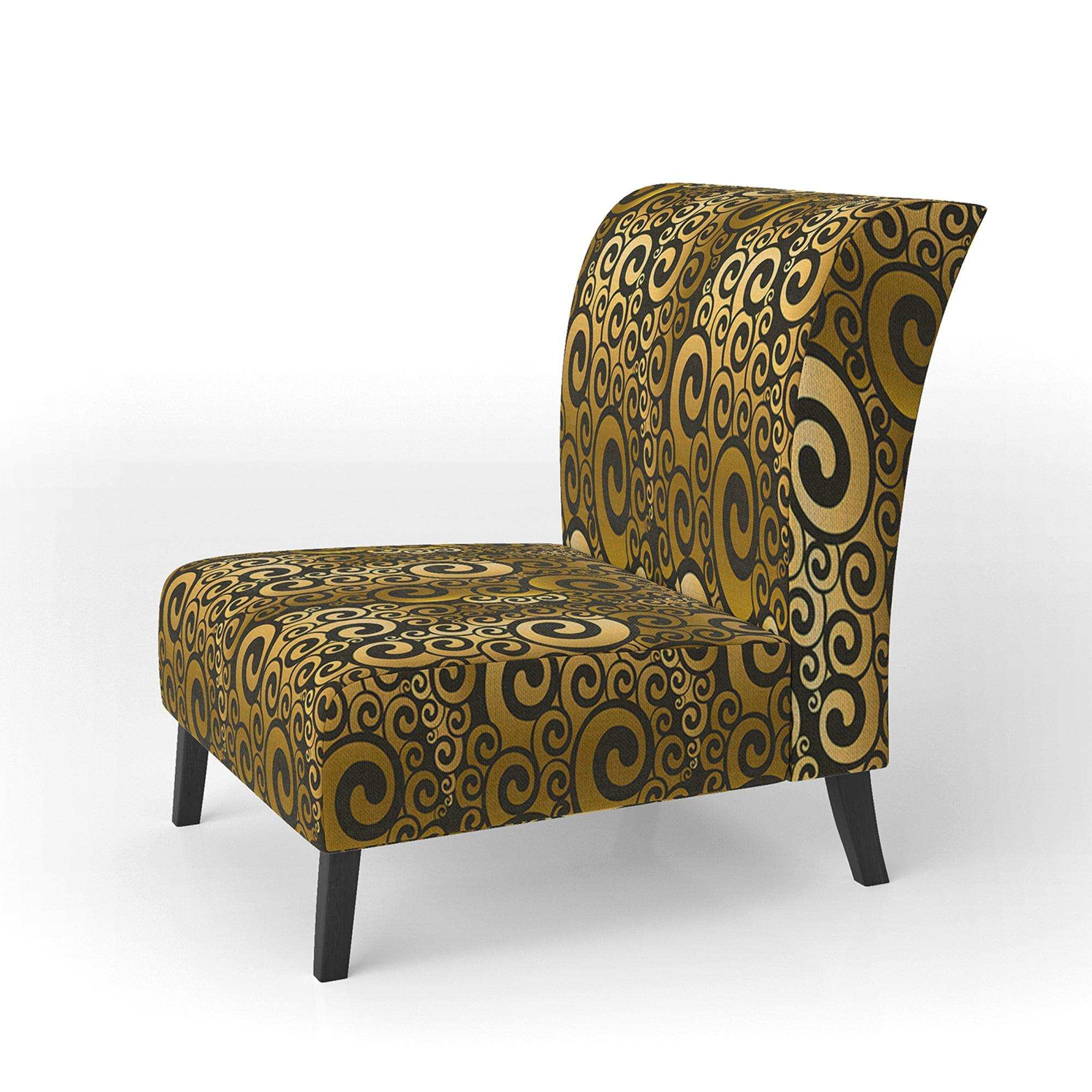 Gold And Black Swirl I Mid-Century Accent Chair