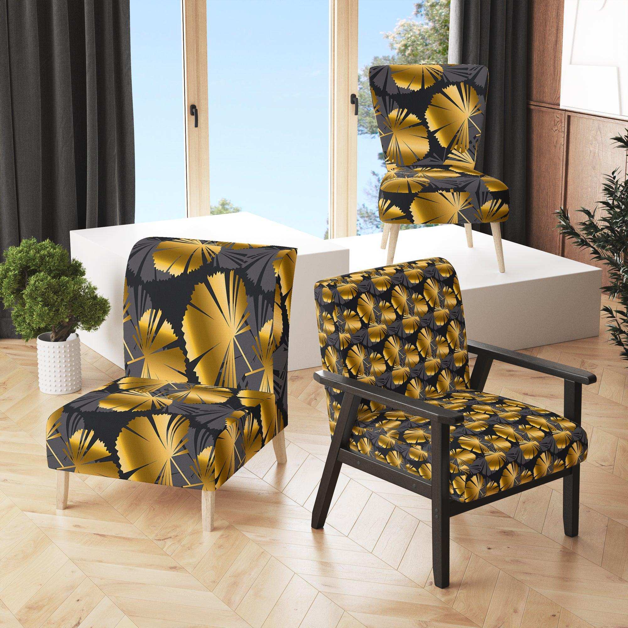 Golden Palm Leaves III Mid-Century Accent Chair