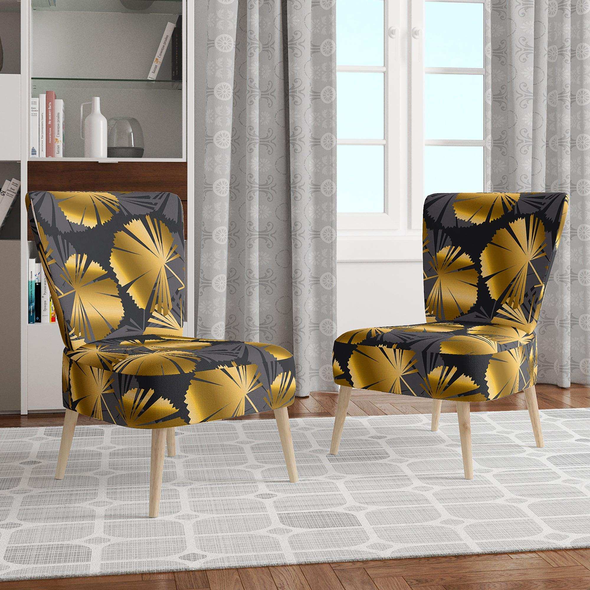 Golden Palm Leaves III Mid-Century Accent Chair