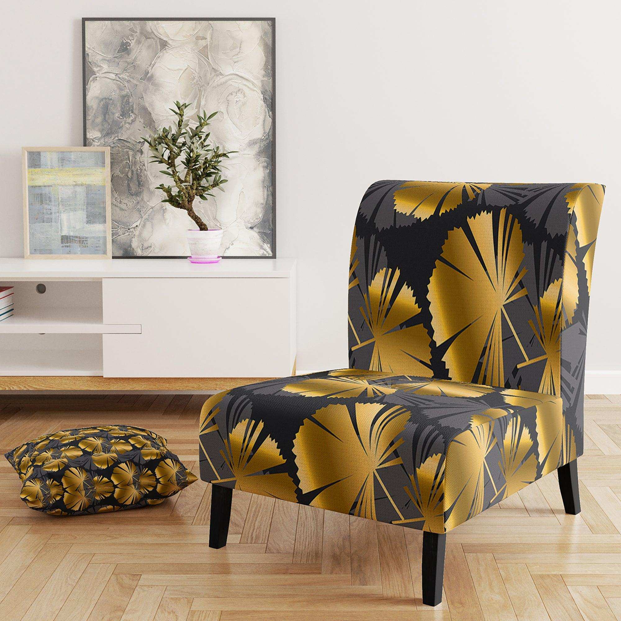 Golden Palm Leaves III Mid-Century Accent Chair