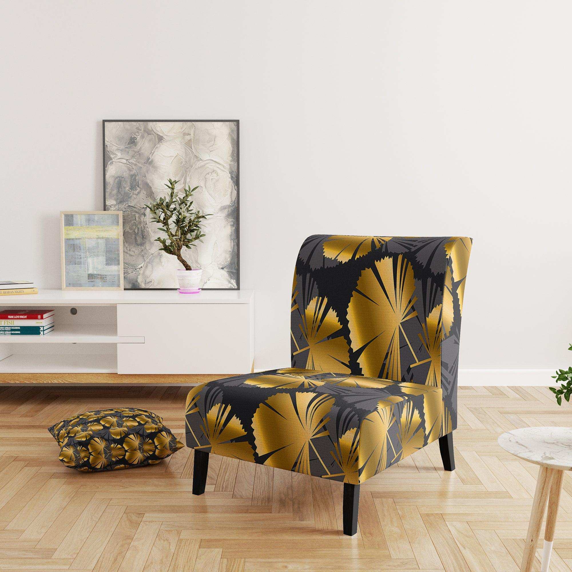 Golden Palm Leaves III Mid-Century Accent Chair