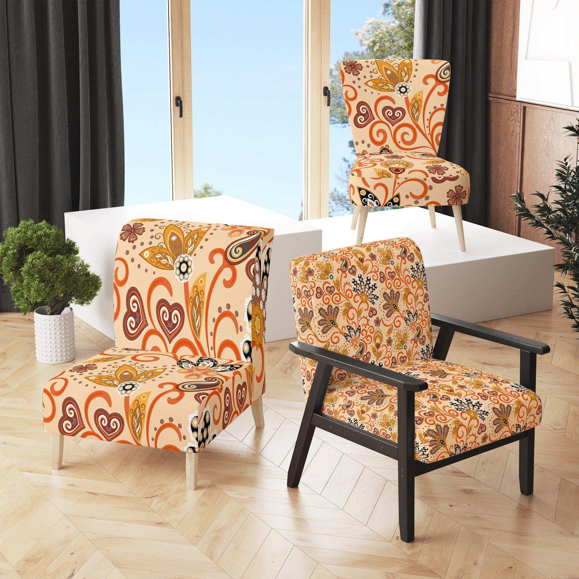 Retro Indian Floral Batik III Mid-Century Accent Chair