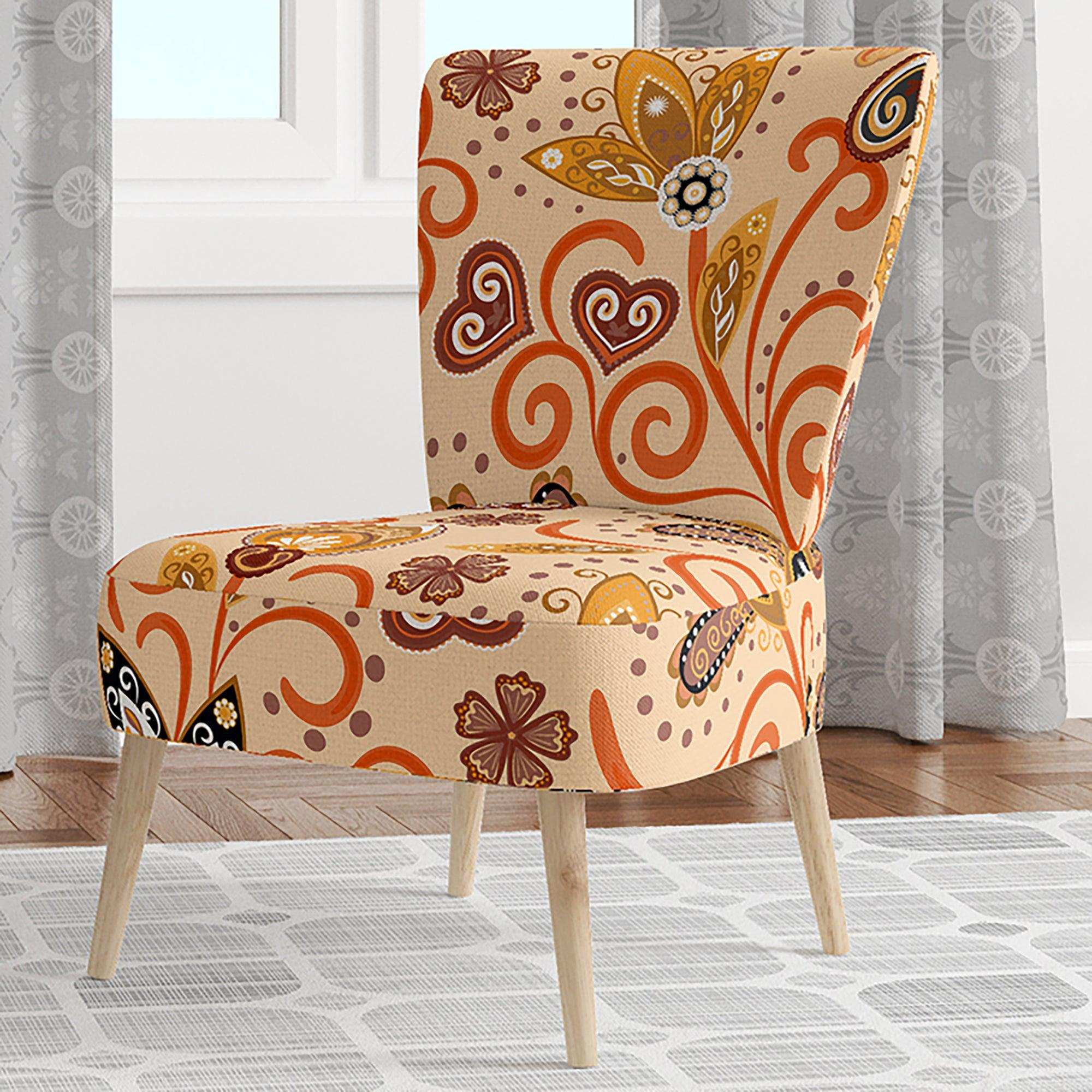 Retro Indian Floral Batik III Mid-Century Accent Chair