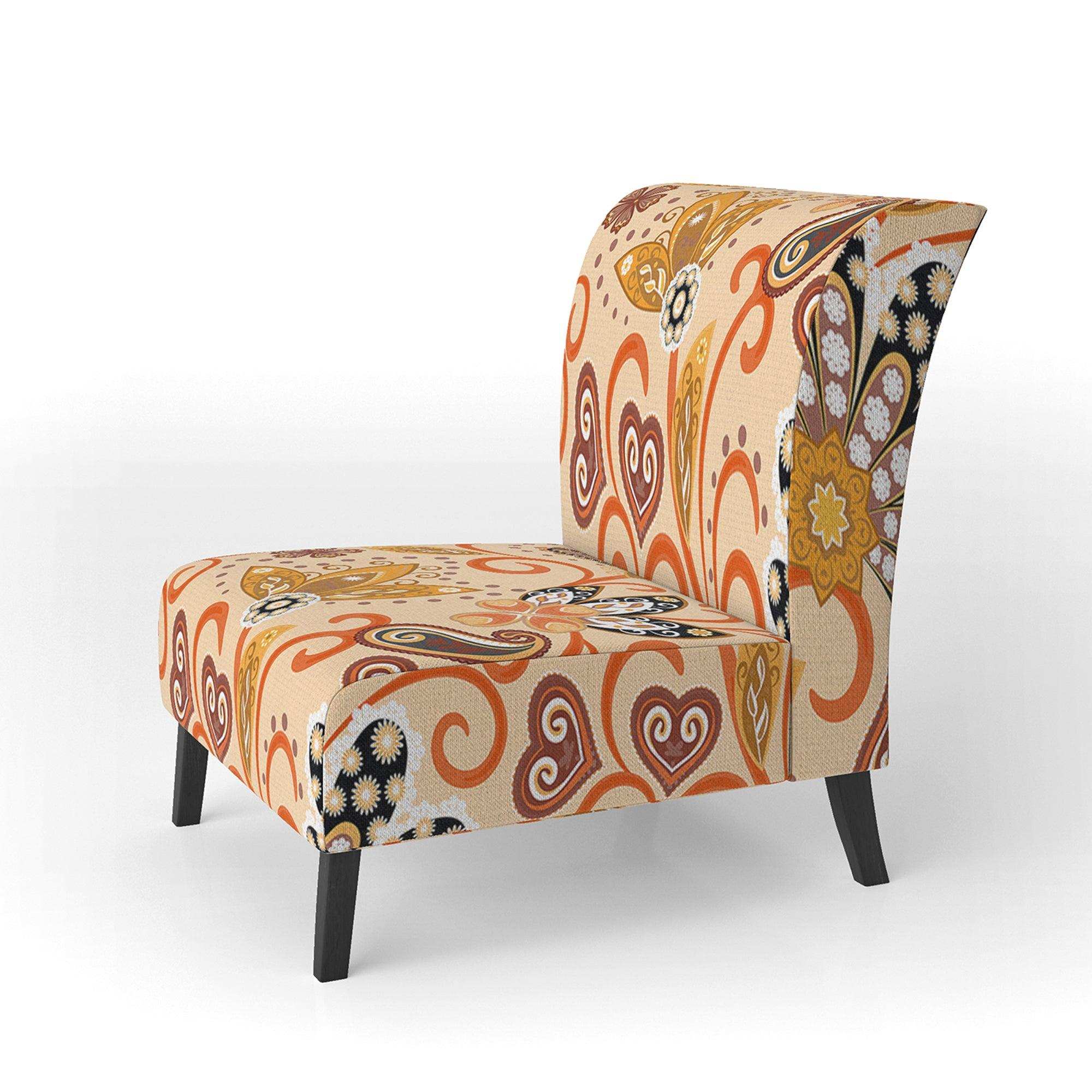 Retro Indian Floral Batik III Mid-Century Accent Chair