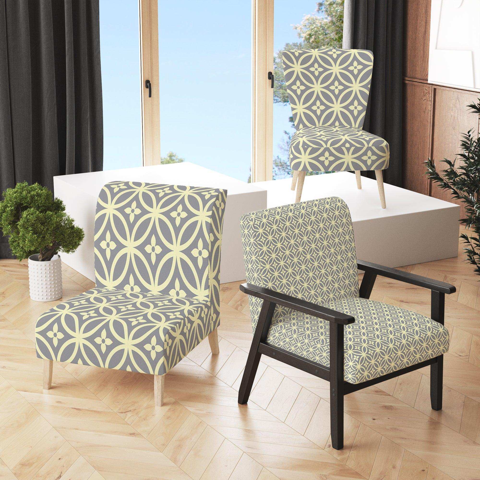 Retro Ornamental Pattern II Mid-Century Accent Chair