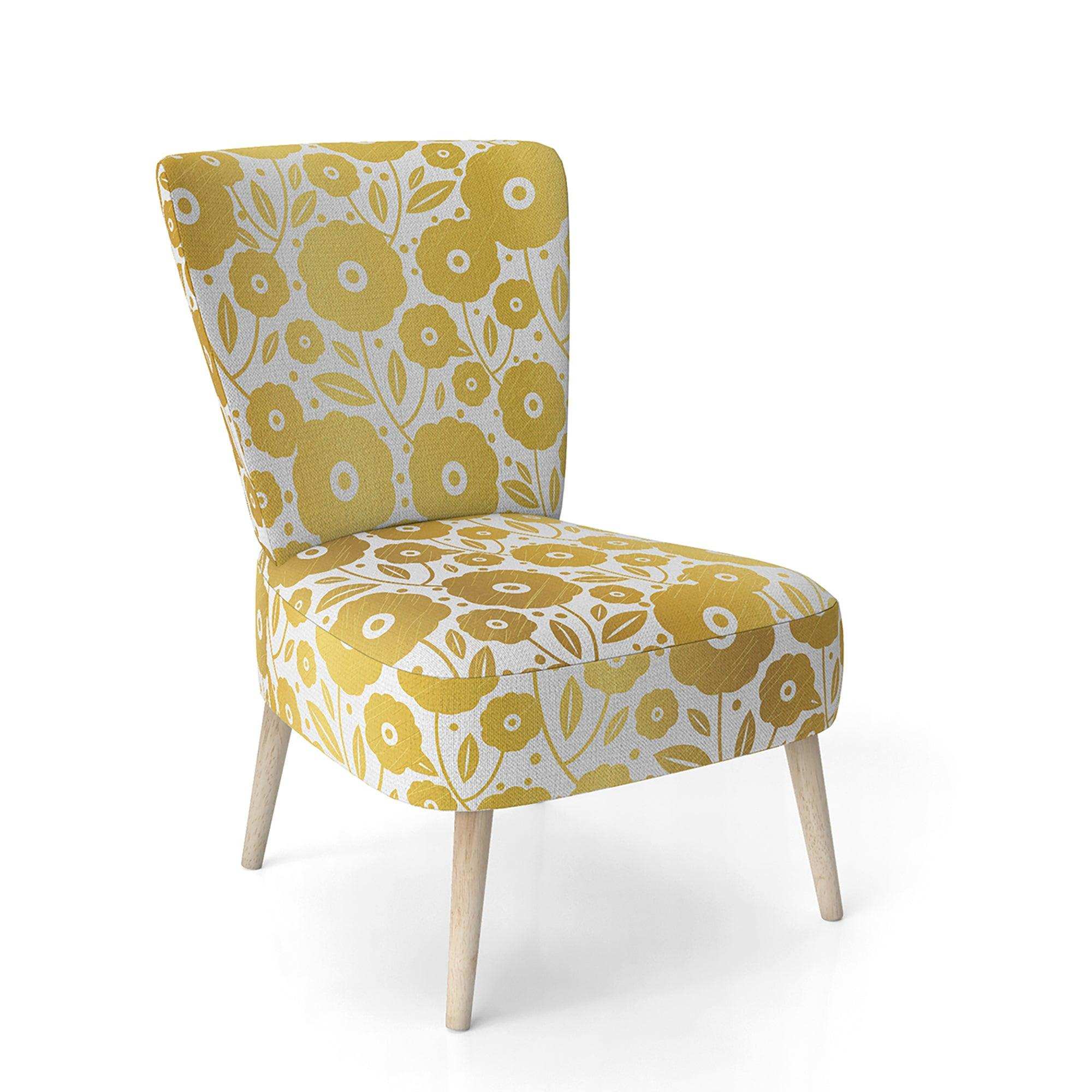 Golden Floral I Mid-Century Accent Chair