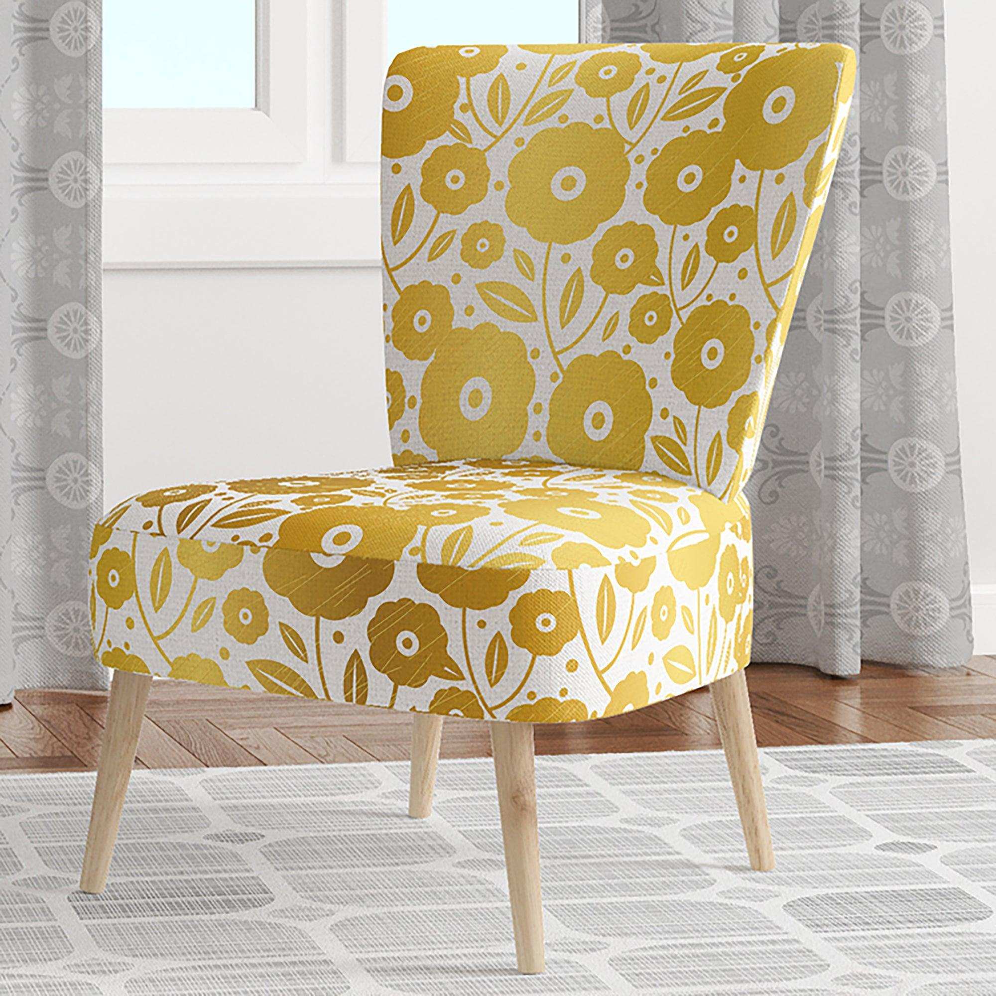 Golden Floral I Mid-Century Accent Chair
