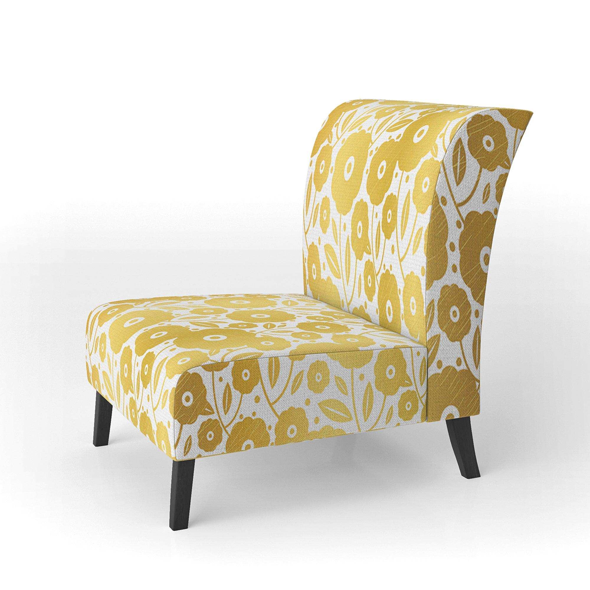 Golden Floral I Mid-Century Accent Chair