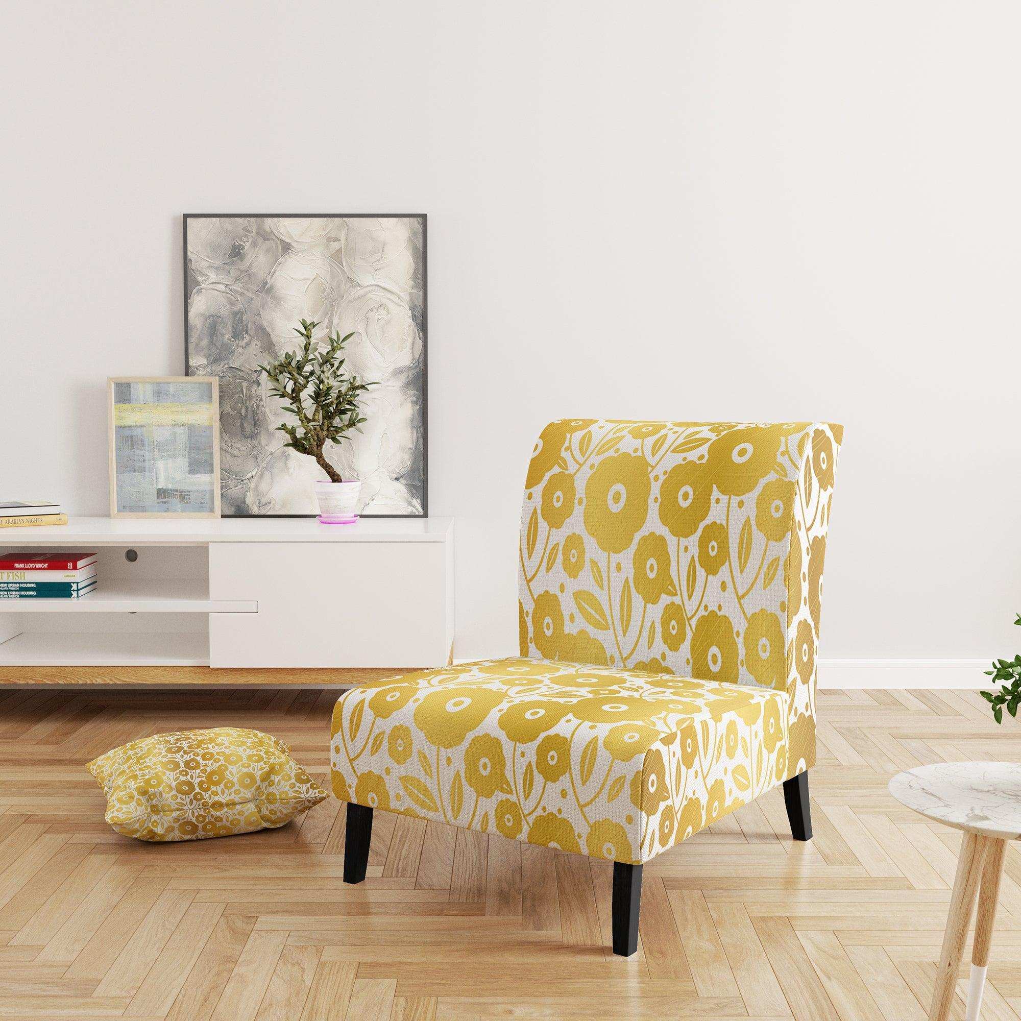 Golden Floral I Mid-Century Accent Chair