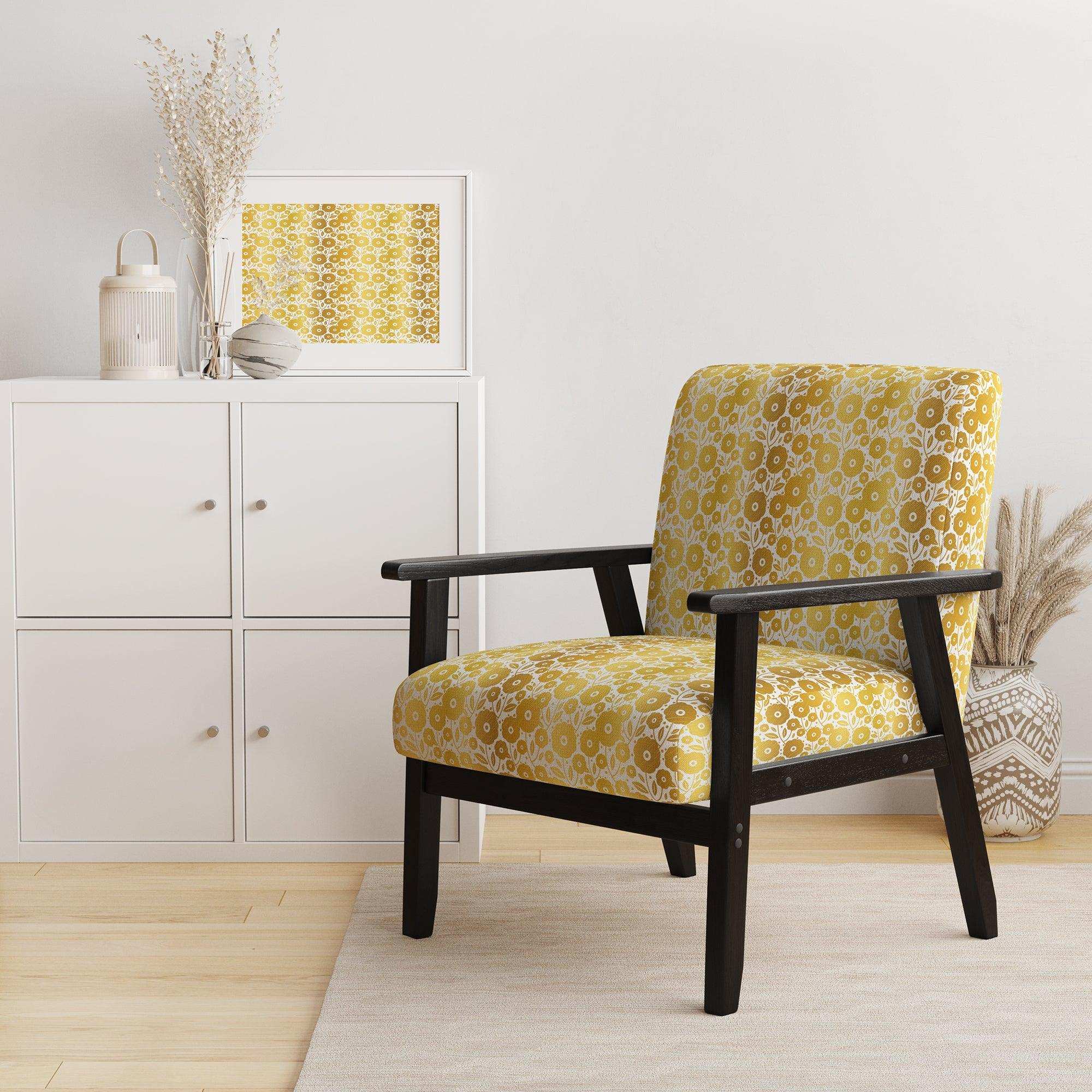 Golden Floral I Mid-Century Accent Chair