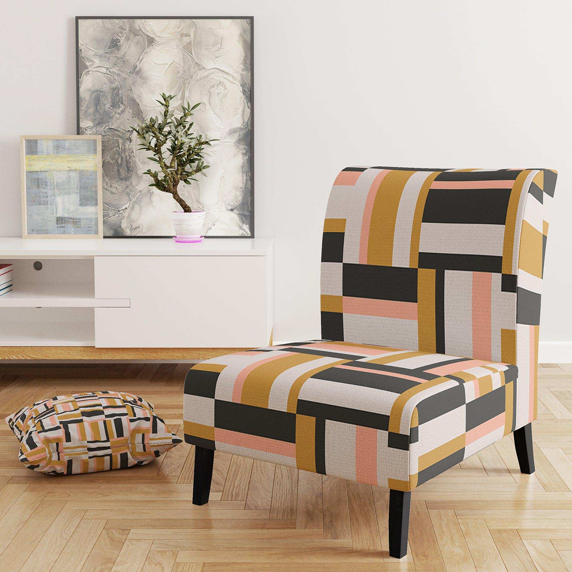 Abstract Retro Geometric IX Mid-Century Accent Chair Slipper Chair