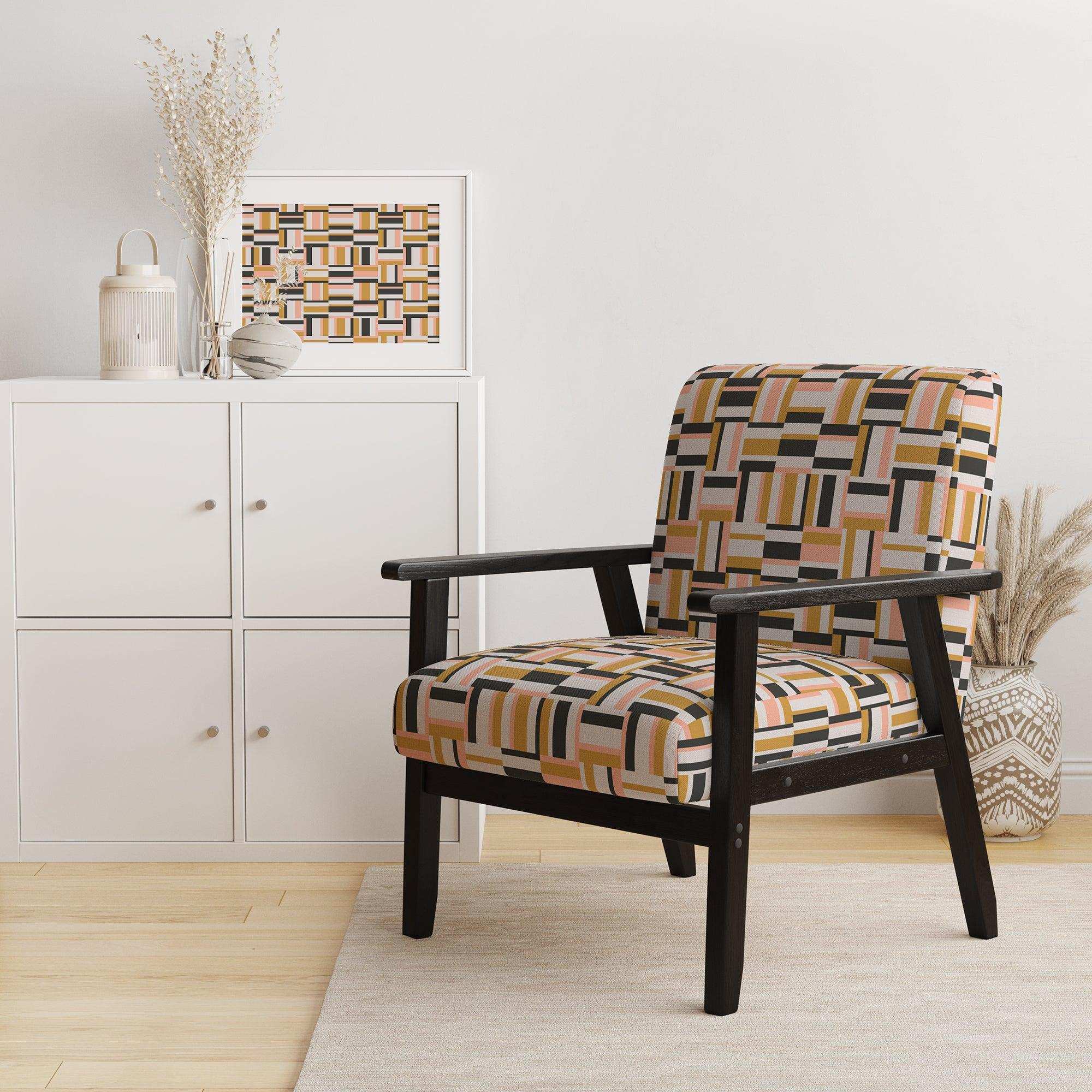 Abstract Retro Geometric IX Mid-Century Accent Chair Arm Chair