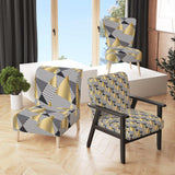 Retro Luxury Waves In Gold And Blue VI Mid-Century Accent Chair
