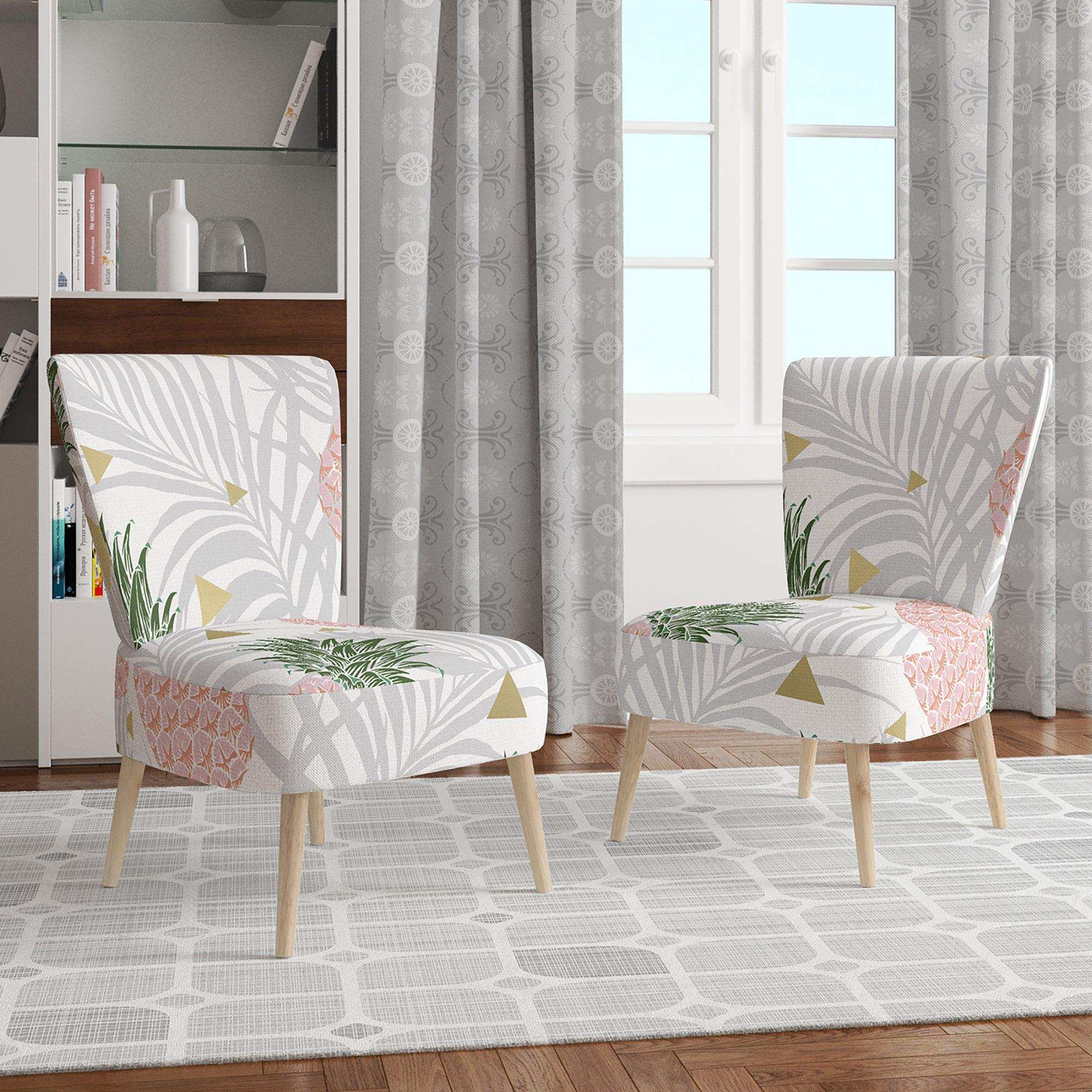 Pineappple On Tropical Leaves Mid-Century Accent Chair