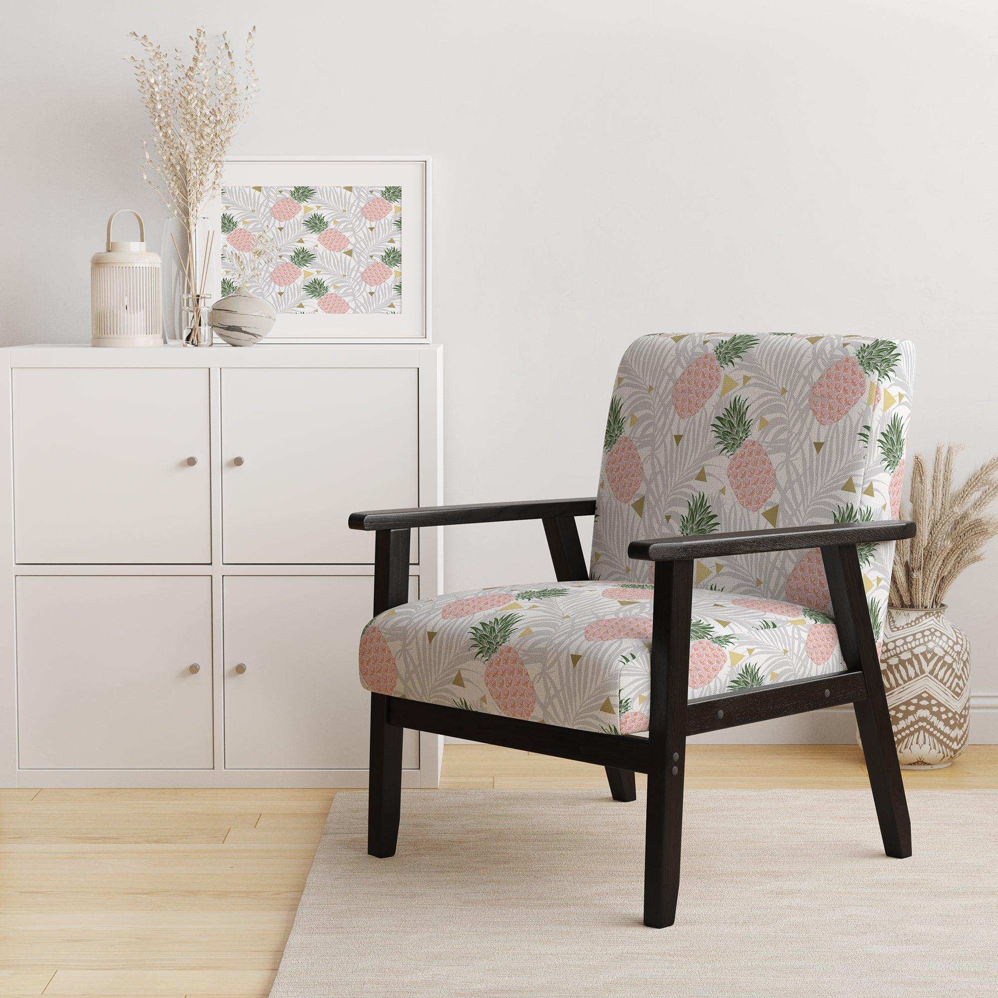 Pineappple On Tropical Leaves Mid-Century Accent Chair
