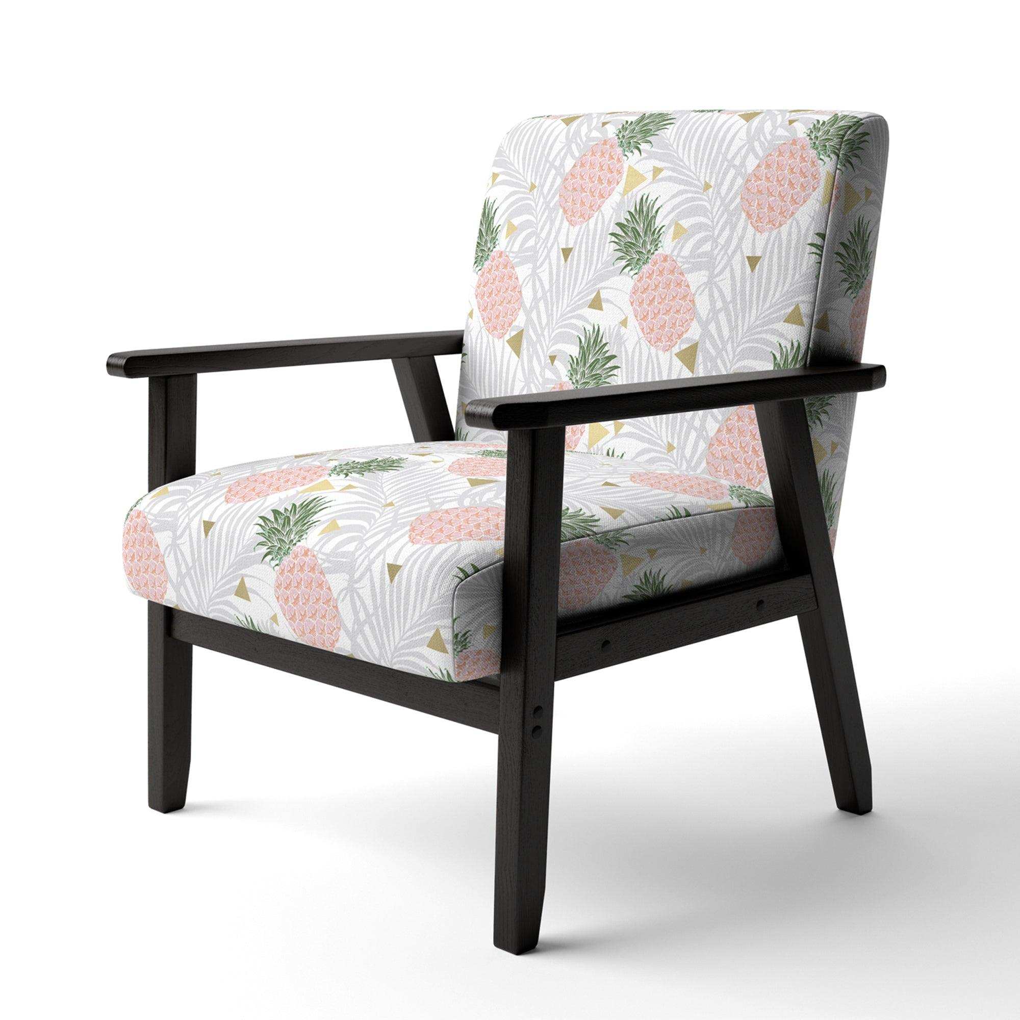 Pineappple On Tropical Leaves Mid-Century Accent Chair