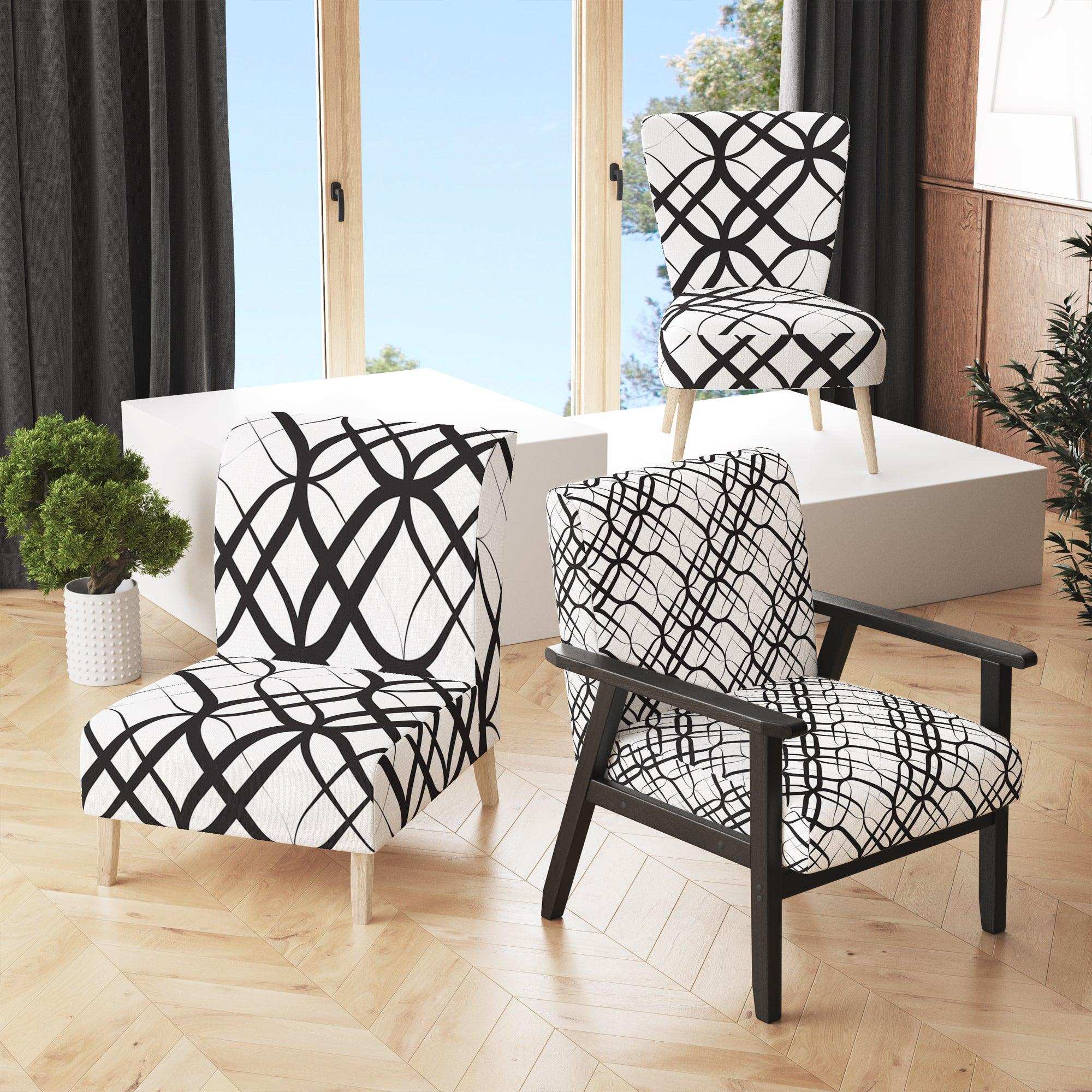 Monochrome Geometric Pattern III Mid-Century Accent Chair