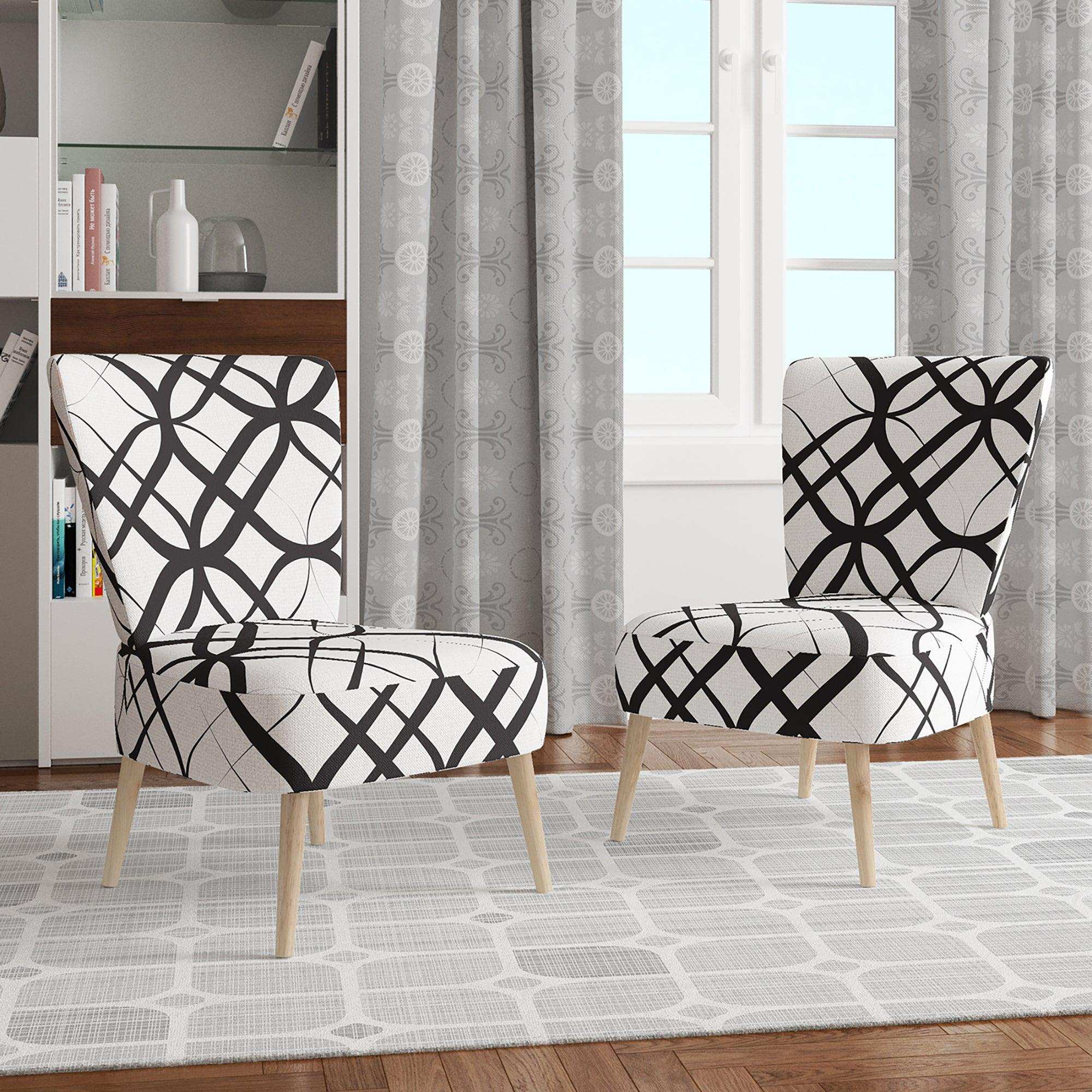 Monochrome Geometric Pattern III Mid-Century Accent Chair