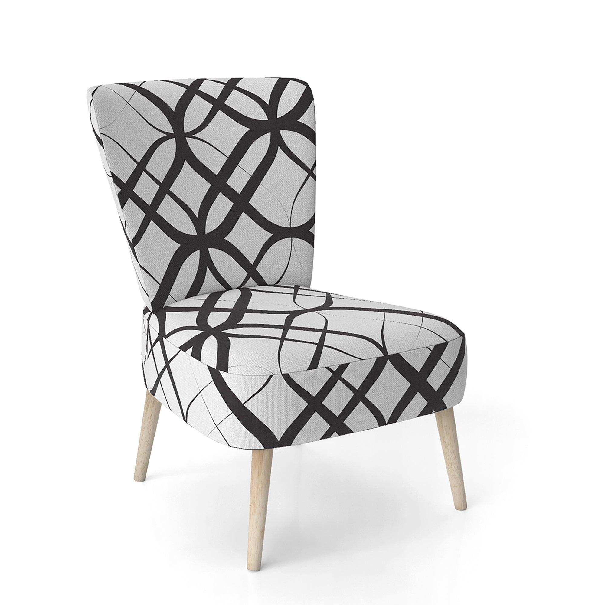 Monochrome Geometric Pattern III Mid-Century Accent Chair