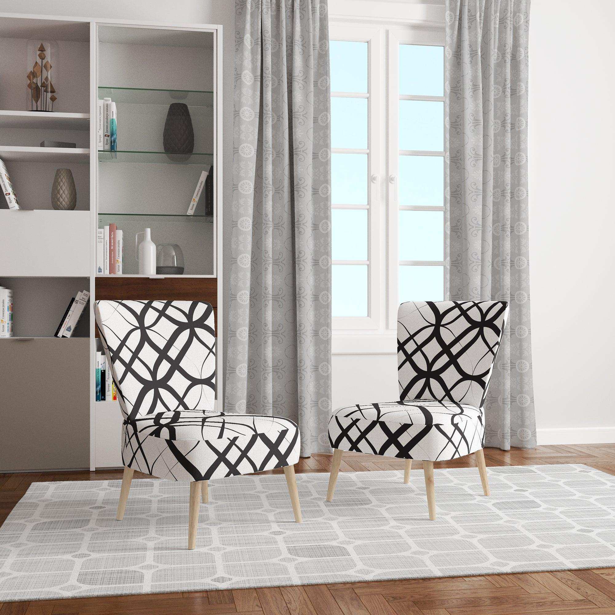 Monochrome Geometric Pattern III Mid-Century Accent Chair