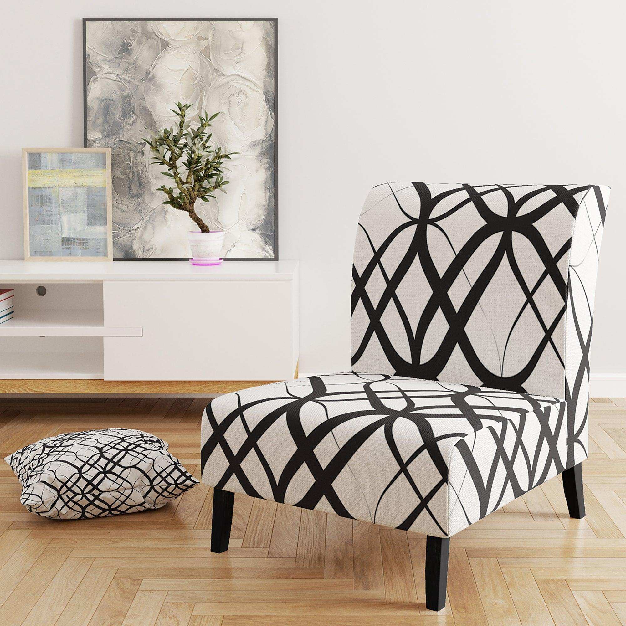 Monochrome Geometric Pattern III Mid-Century Accent Chair