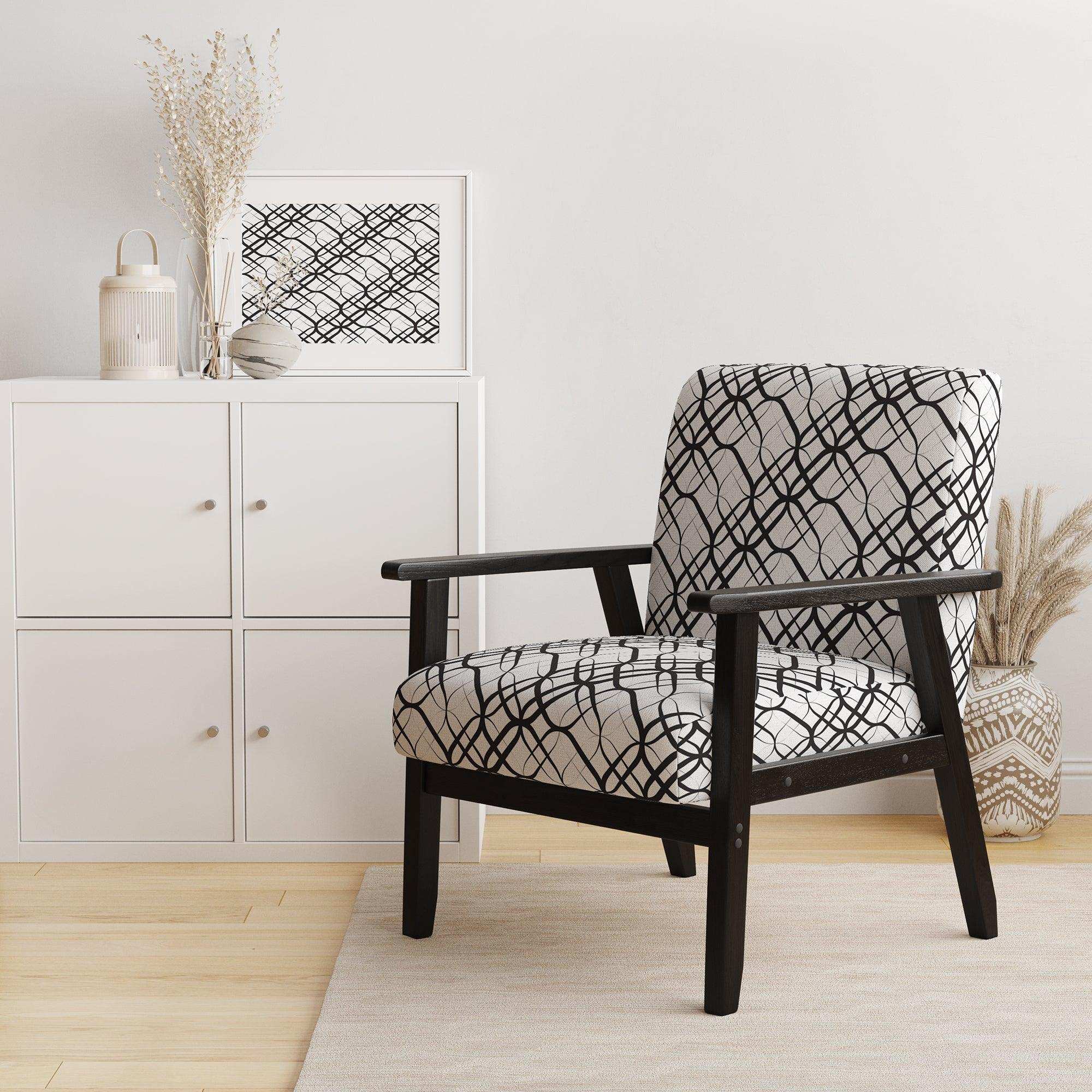 Monochrome Geometric Pattern III Mid-Century Accent Chair