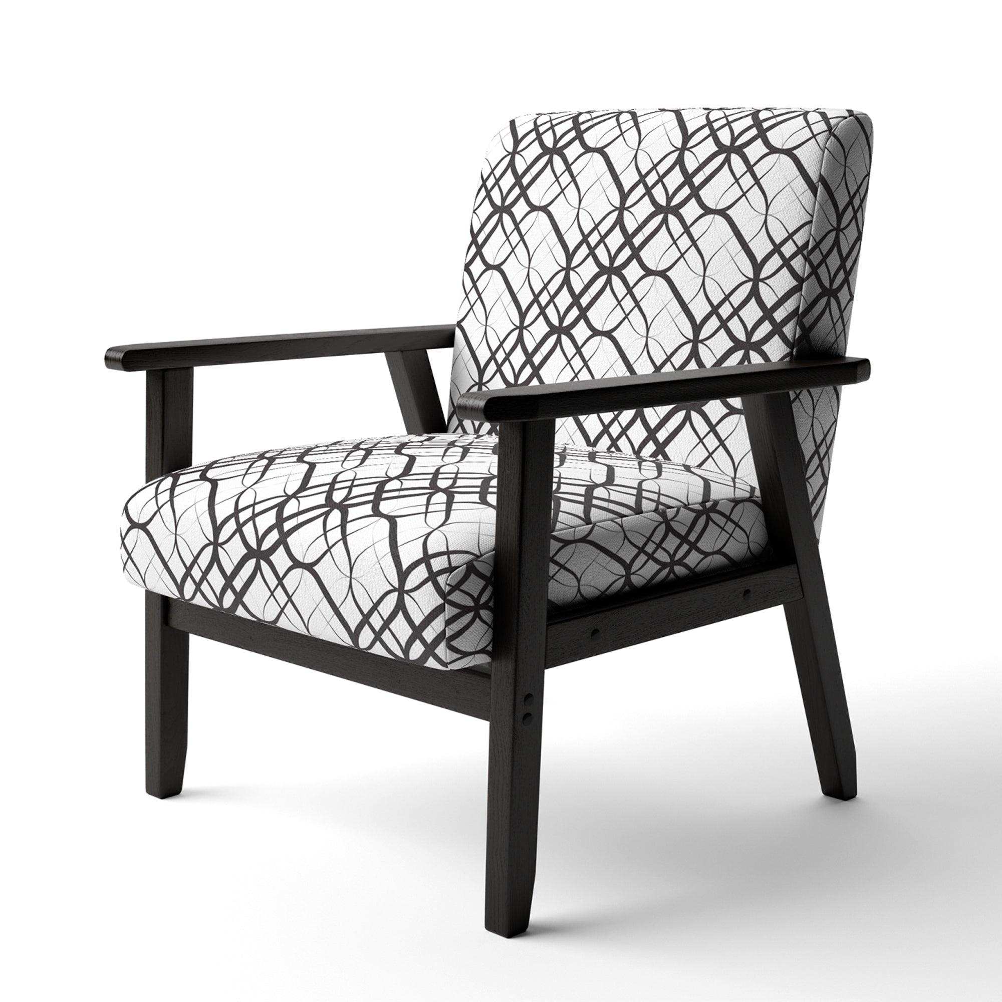 Monochrome Geometric Pattern III Mid-Century Accent Chair